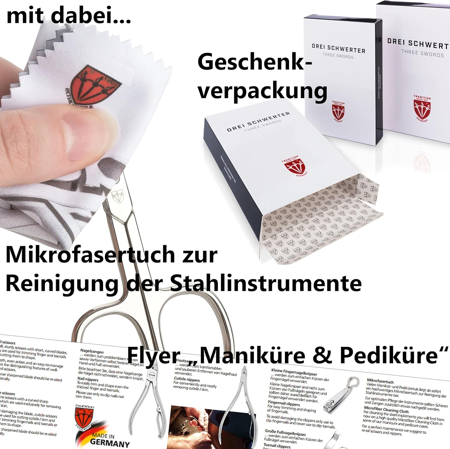 3 Swords Germany - Brand Quality 7 Piece Manicure Pedicure Grooming Kit Set for Professional Finger & Toe Nail Care Scissors Clipper Fashion Leather Case in Gift Box, Made by 3 Swords (84322) - Black/Silver Spots Synthtic Leather image number 4