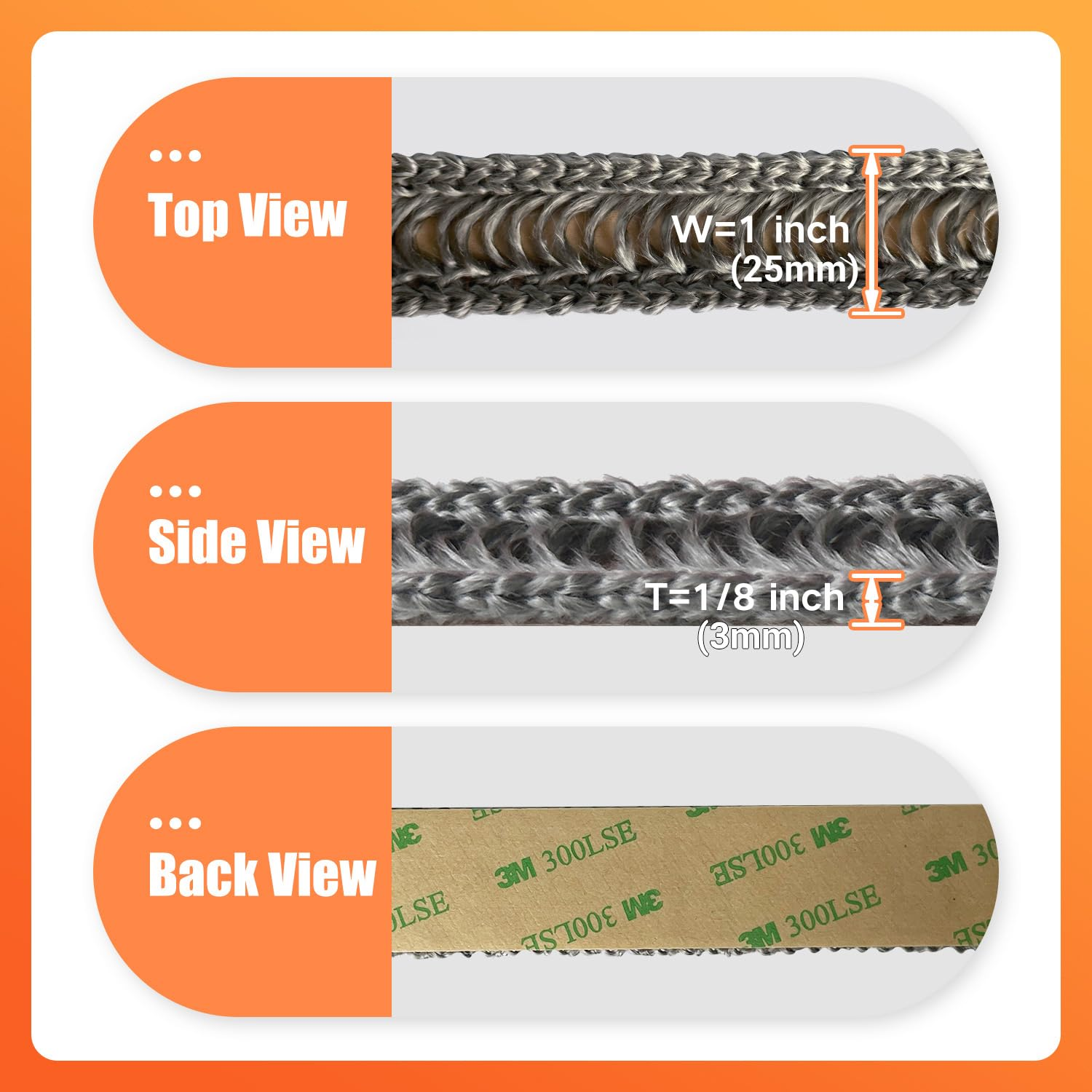 Protalwell Self Adhesive Stove Window Glass Gasket Tape, 1" Width 72" Length, Flat Stove Door Glass Gasket, Self Stick Flat Gasket Tape for Stove and Fireplace Window Glass image number 1