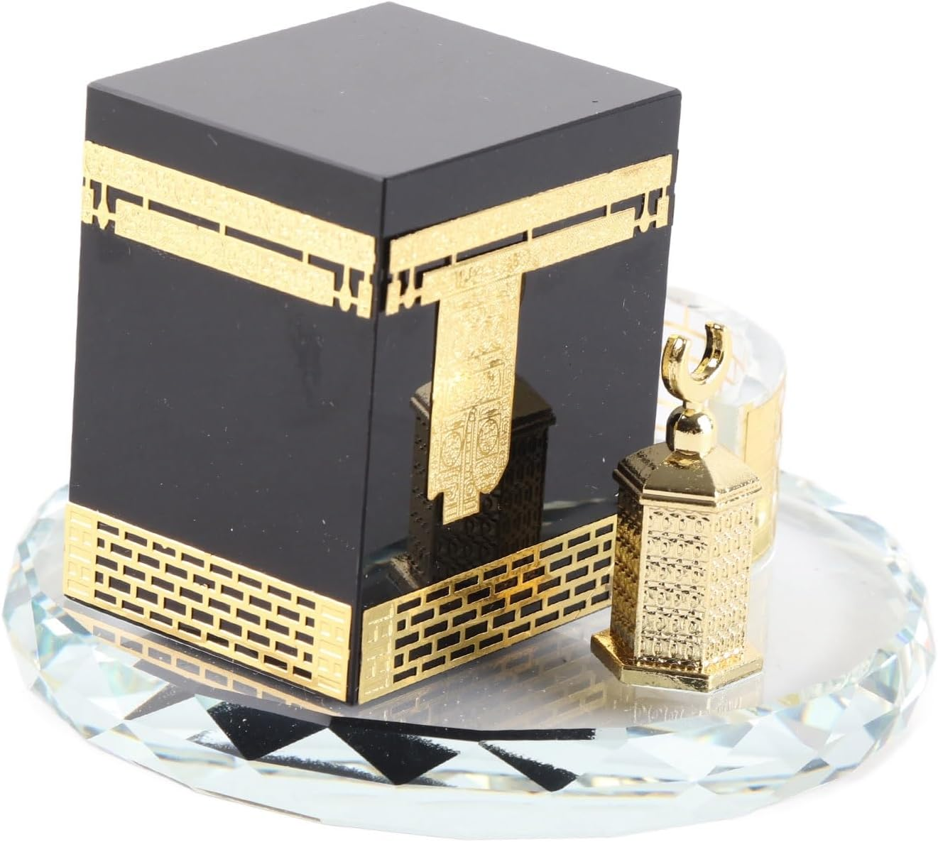 Islamic Crystal Decor Kaaba Model Office Supply, Muslim Crystal Gilded Caaba 3 Pcs Model Islamic Building Handicrafts Souvenirs Vehicle Decor image number 2
