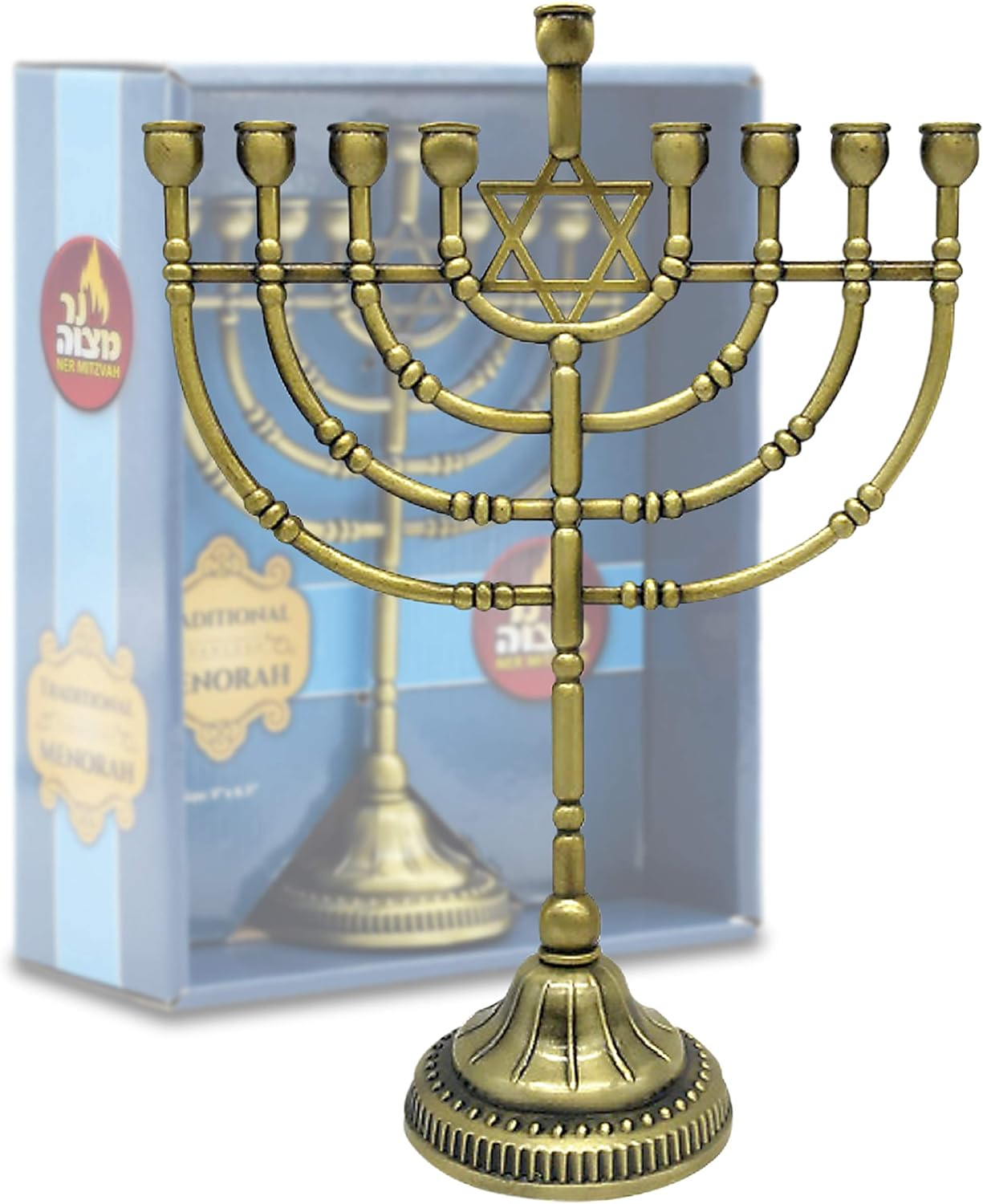 Ner Mitzvah Traditional Bronze Candle Menorah Chanukah Candles - Traditional Rounded Branches - Hanukkah Menorah image number 4