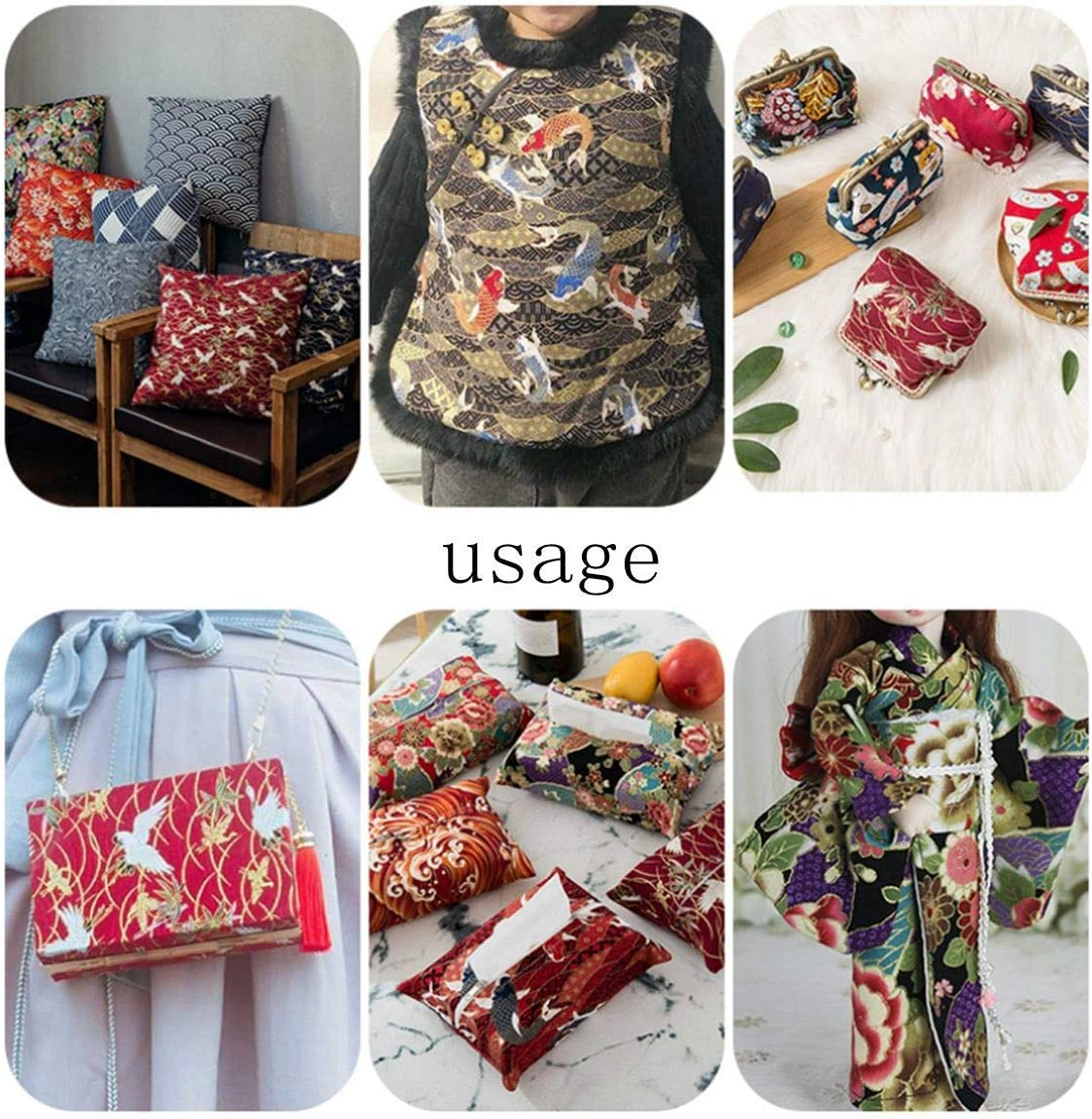 Queenbox 6PCS Japanese Printed Fabric, 15.7X19.6 Furoshiki Cloth, Traditional Sakura Printed Waves Cotton Sewing Fabric for Kimono Cheongsam Bag DIY Quilting image number 5