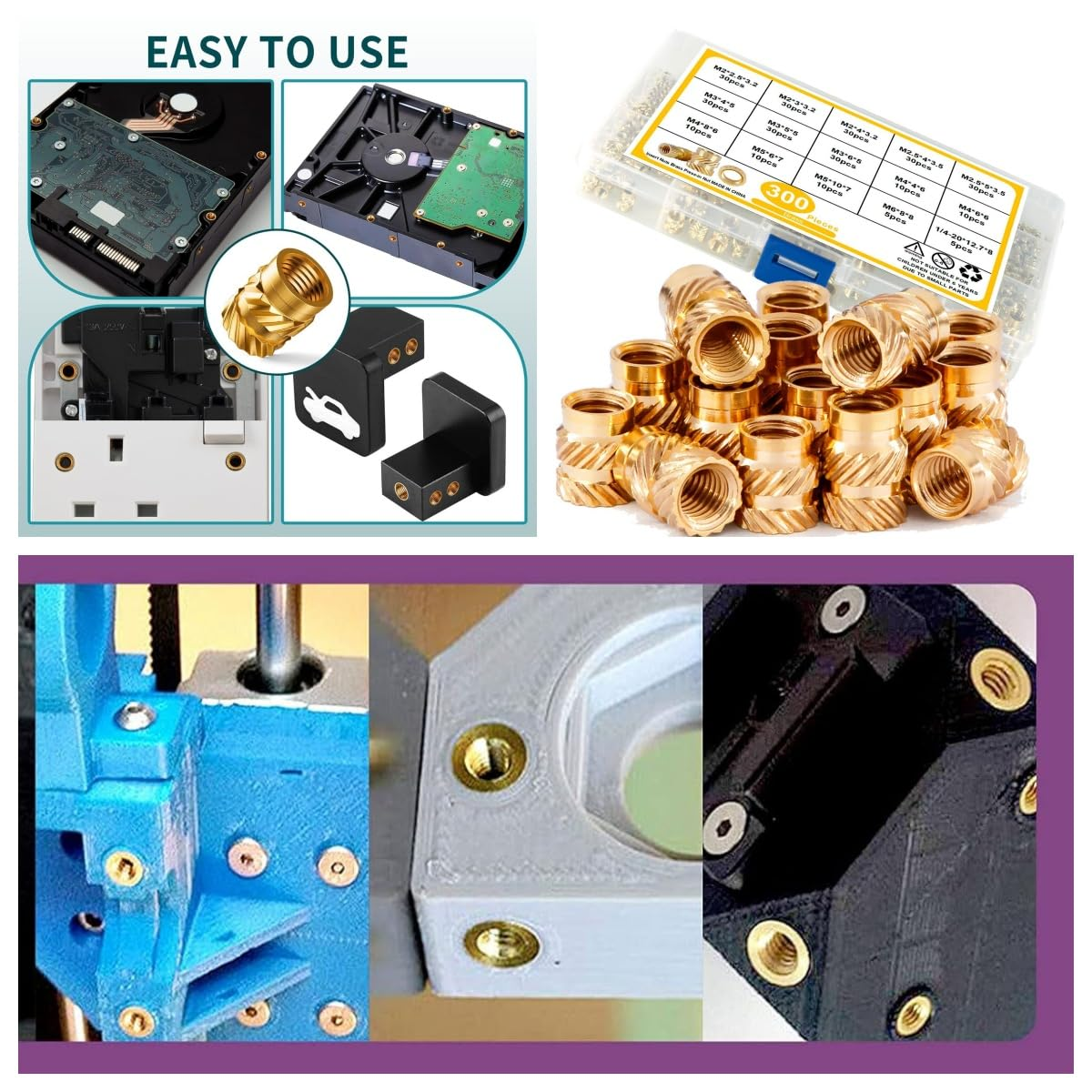 Threaded Inserts M2 M2.5 M3 M4 M5 M6 Female Thread Knurled Nuts Brass Insert for Plastic 3D Printing Components, Injection Molding, Hydraulic Welded Joint 300Pcs. image number 4