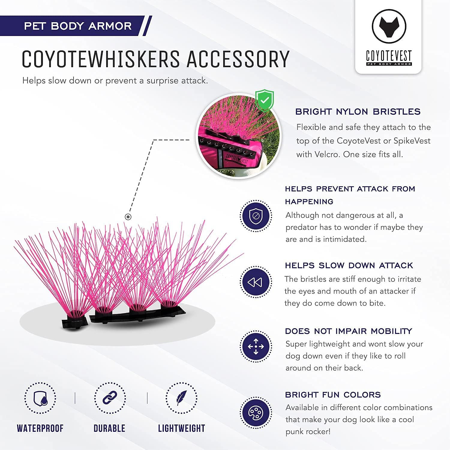 Coyotevest Coyotewhiskers Protection Nylon Bristles for Coyotevest or Spikevest Dog Harness Vest, Dog Accessories That Deter Coyote, Hawk and Raptor Attacks (Set of 4, Rainbow) image number 1