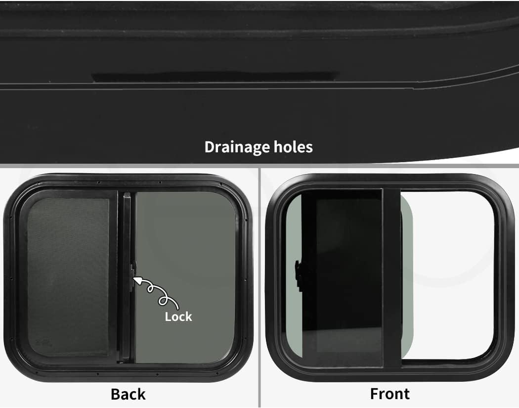 Manan Sliding Windows Caravan Motorhome Float Horse RV UTE Camper Yacht Safe Lock Waterproof, Thermalproof, Scratchproof, Soundproof, Protection Uvproof, 60Cmx50Cm(Black) - Black image number 3