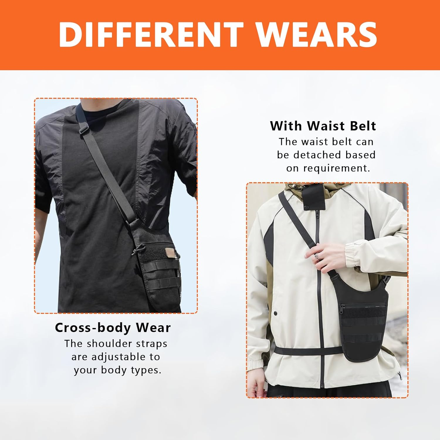 Underarm Single Shoulder Bag, anti Theft Sling Bag Crossbody Chest Pouch for Travel Outdoor with Adjustable Waist Belt image number 4