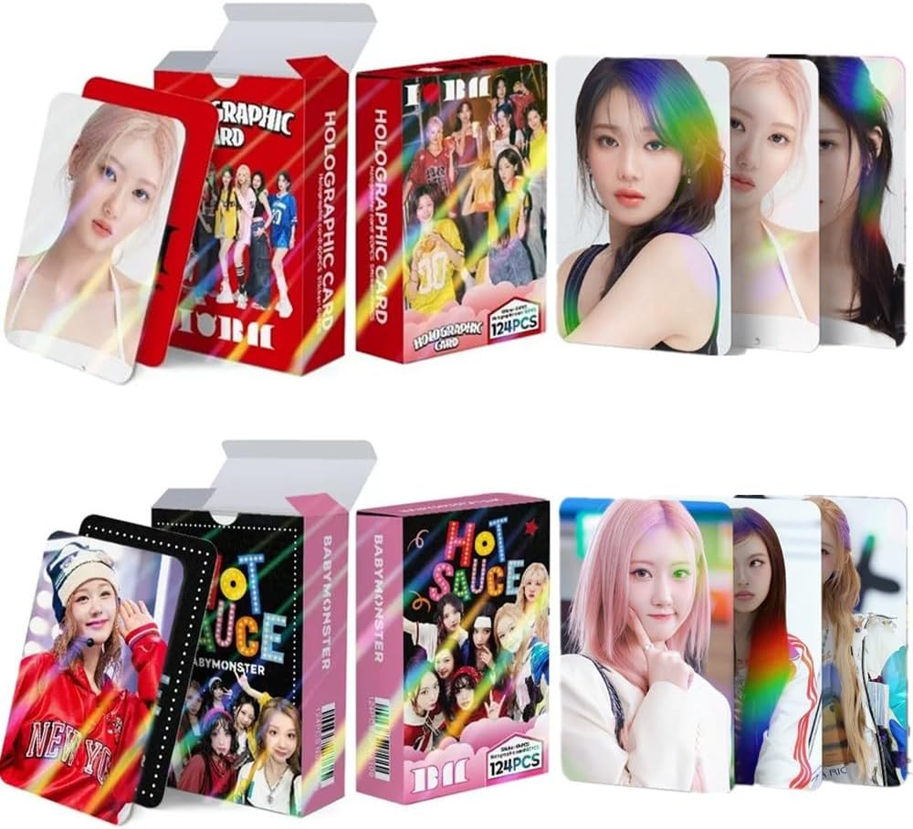 248 Pcs Babymonster Laser Photocards Babymonster Holographic Card Babymonster Lomo Cards Babymonster Forever Card (120Pcs Photocards+128Pcs Mini Stickers Set)
