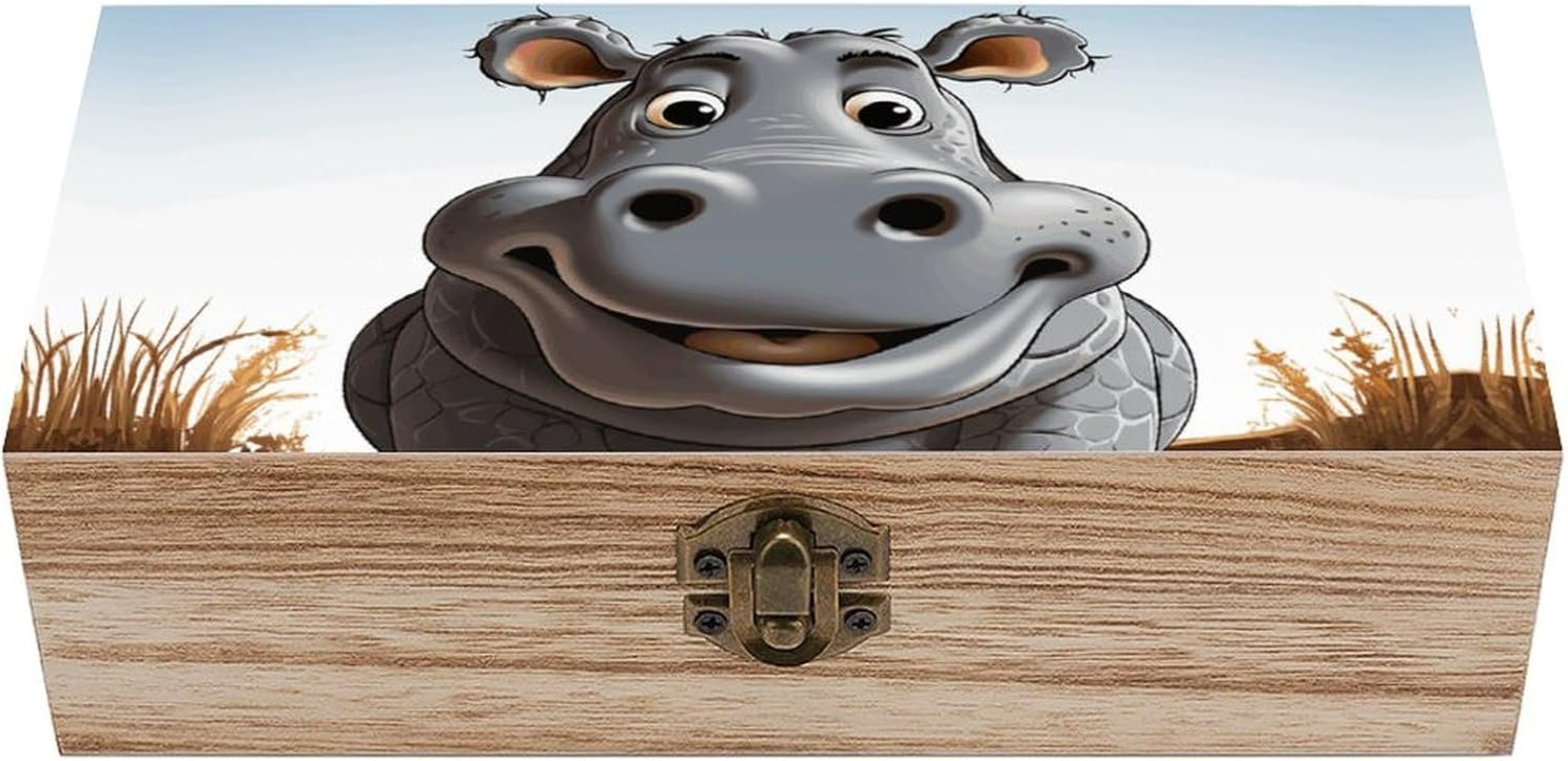 Cartoon Hippo Wooden Box Wood Wedding Keepsake Boxes with Lids Small Decorative Boxes Lightweight Wooden Memory Storage Box for Crafts Keepsakes Jewelry Photo Letter Storage image number 4
