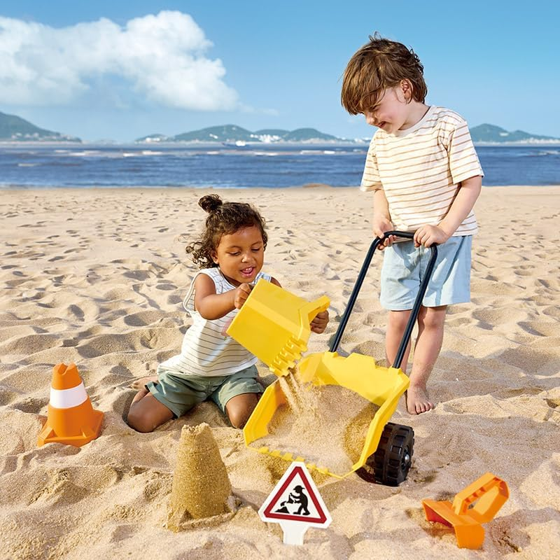 Hape Construction Sand Toy Dumper Set &ndash; 5-Piece Kids Playset with Dumper, Digger Bucket & Bulldozer &ndash; Beach & Sandbox Toys for Digging, Scooping & Construction Play image number 2