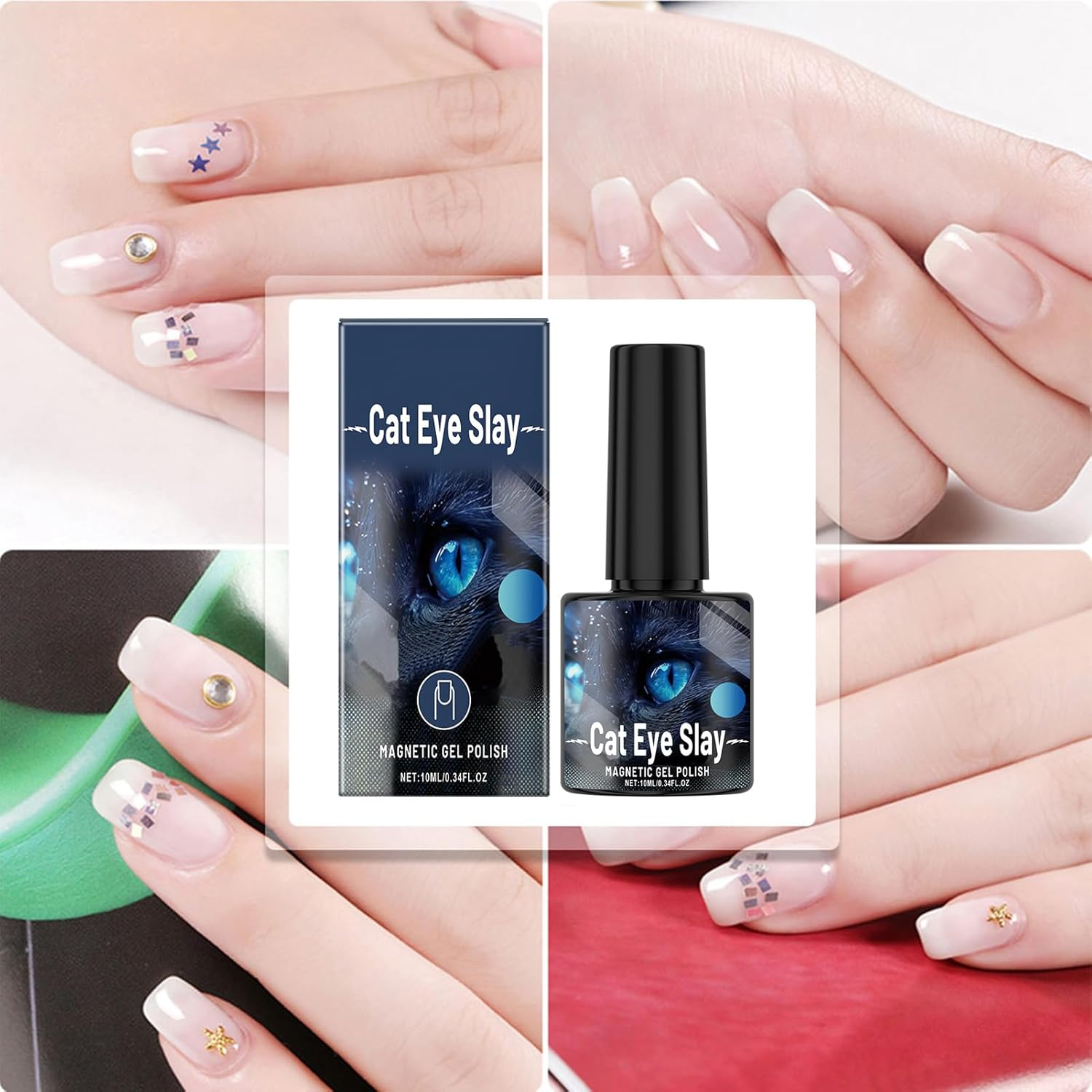Black Blue Magnetic Gel Polish - Holographic Nail Art Gel, Glitter Shine Nail Varnish, Iridescent Cat'S Eye UV Gel, Cosmic Colour Polish, Nail Styling for Women, Chinese Ne image number 4