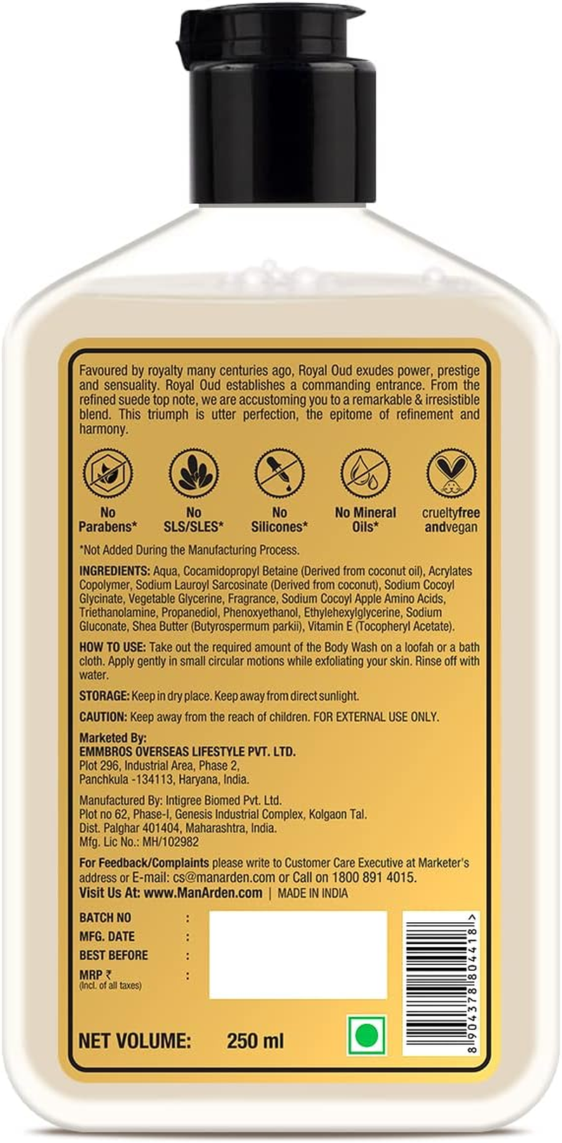 Man Arden Oud Royal Luxury Body Wash Infused with Shea Butter & Vitamin E, 250Ml image number 1