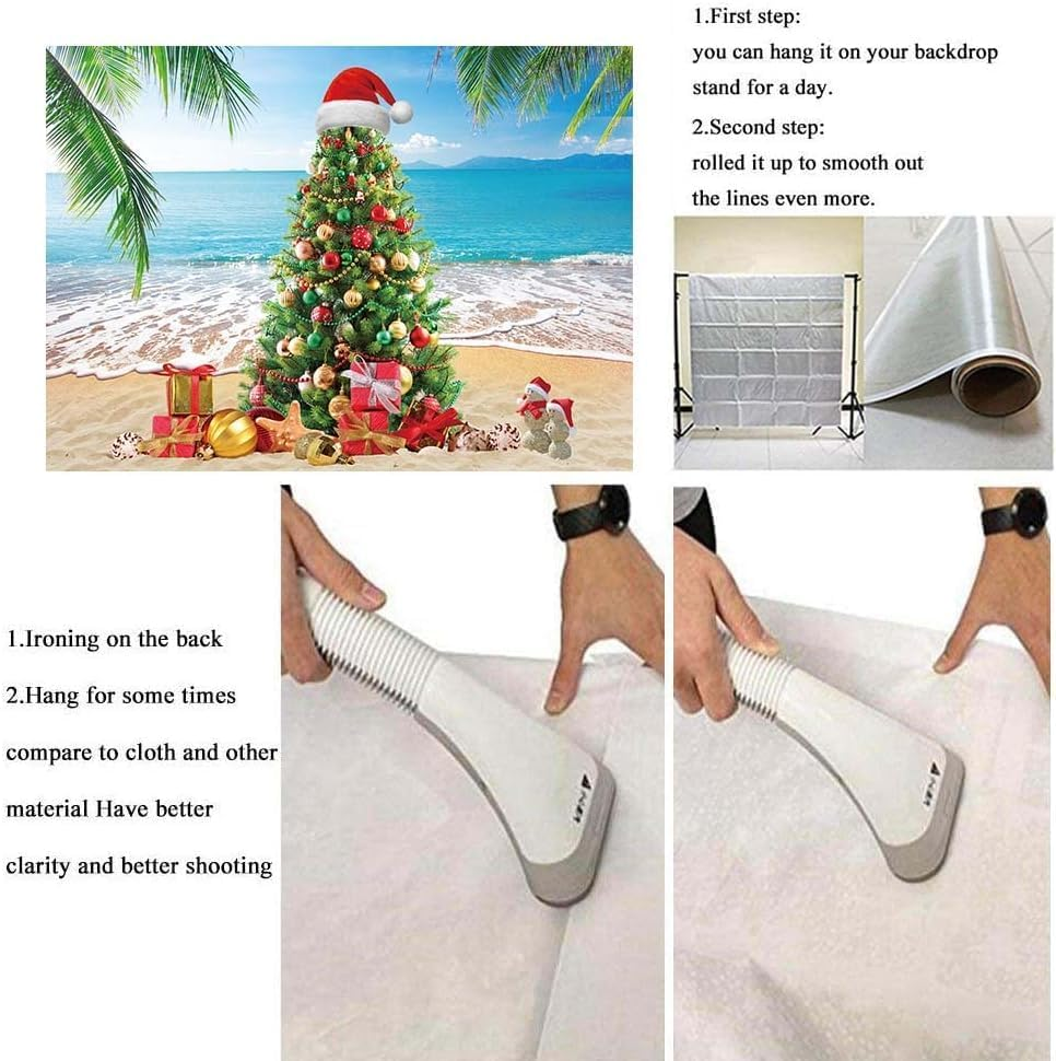 Summer Christmas Tree Backdrop Tropical Beach Xmas in July Photography Background Palm Leaves Blue Sky Ocean Christmas Family Holiday Party Photo Backdrop (10X8Ft(120X96 Inch)) image number 4