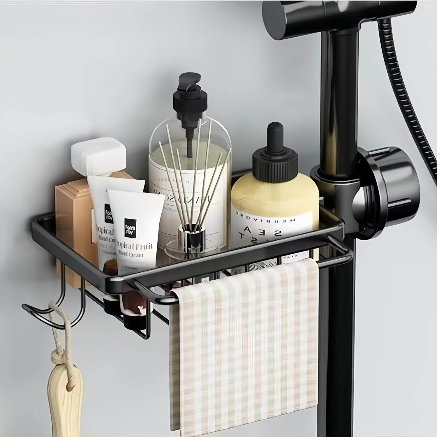 Space-Saving Adjustable over Faucet Organizer,Kitchen Sink Caddy Holder for Storage Dish Sponge,Towel,Fits 1.8-2.8Cm round Water Pipes (Secure Grip & No Drilling)