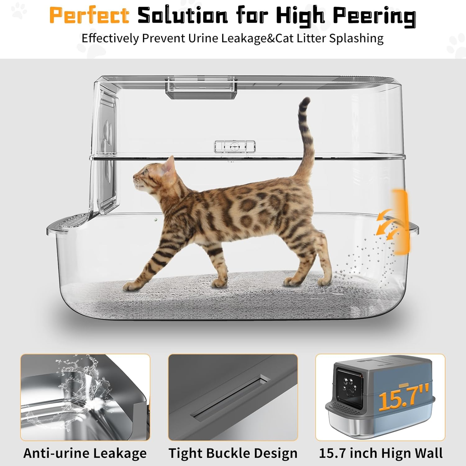 IHAYNER Stainless Steel Extra-Large Cat Litter Tray with Lid, 60 X 40 X 39 Cm, 47 L, Dark Gray, Covered Litter Box for Cat Owners image number 1