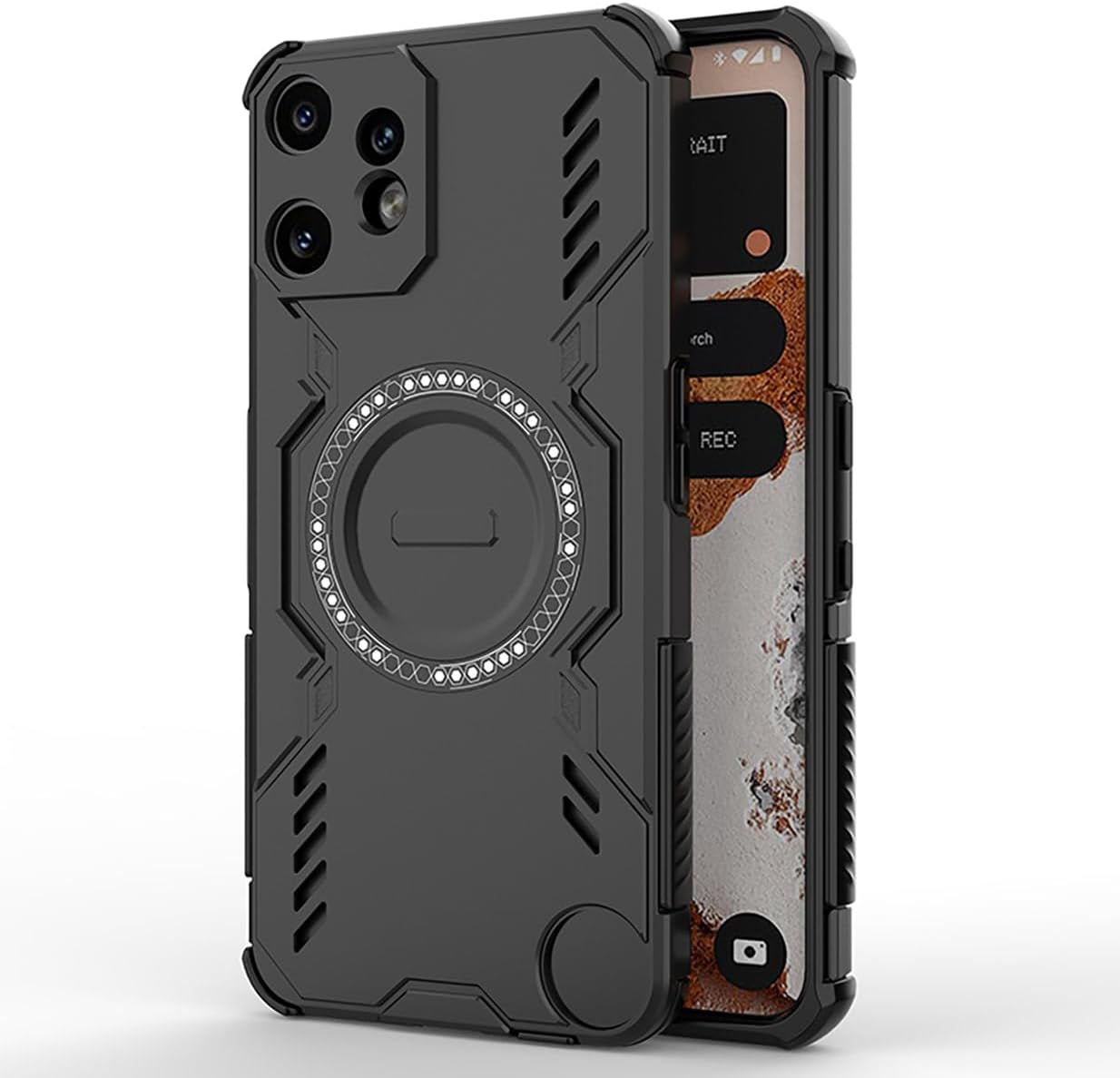 UPLAI Case for Nothing CMF Phone 2 Pro, Military Quality, Shockproof, Breathable Armour Mobile Phone Case with Magnetic Metal Ring and Airbag, Slim PC + TPU Protective Case, Black