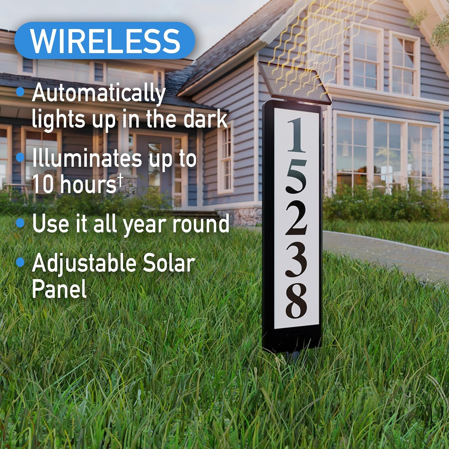 Sensor Brite Solar Powered Address Light, 360-Degree LED House Number Sign, Automatic & Adjustable Solar Address Sign, Includes 40 Numbers 4 X (0 to 9) & 26 Letters (A to Z) image number 4