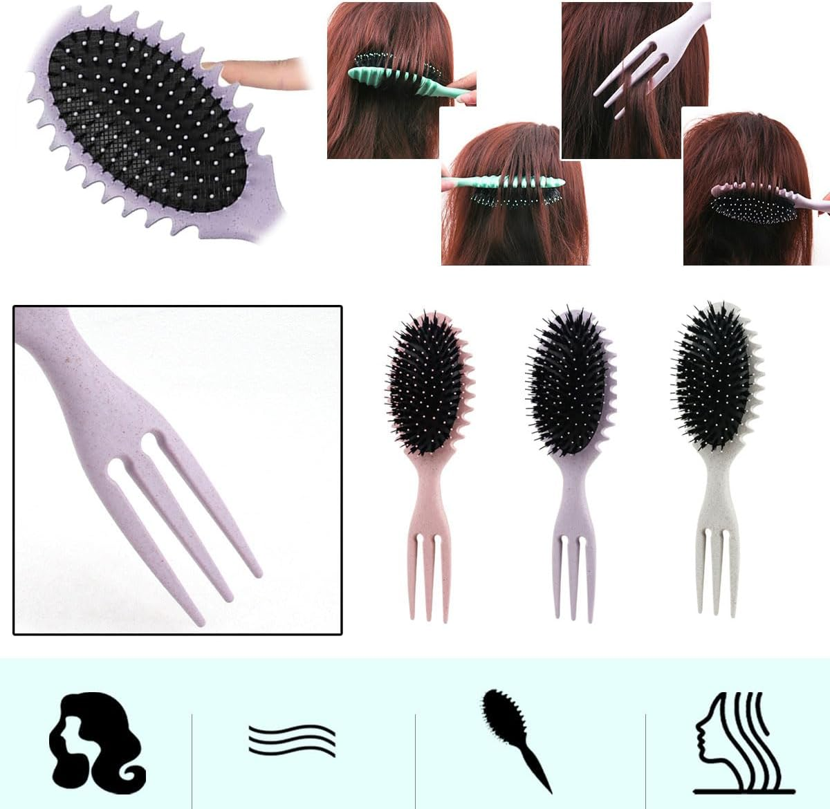 Curly Hair Brush, Curl Defining Brush, Professional Curling Brush, Styling Tools, Hair Combs Bouncy Curl Brush for Detangling, Shaping and Defining (Purple) image number 5