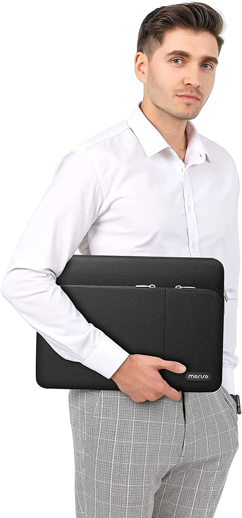 MOSISO 360 Protective Laptop Sleeve Bag Compatible with Macbook Air 15 Inch M2 A2941 2023/Pro 16 2023-2019 M3 A2991 M2 A2780 M1 A2485 A2141, 15-15.6 Inch Notebook with 2 Front Separate Pockets, Black