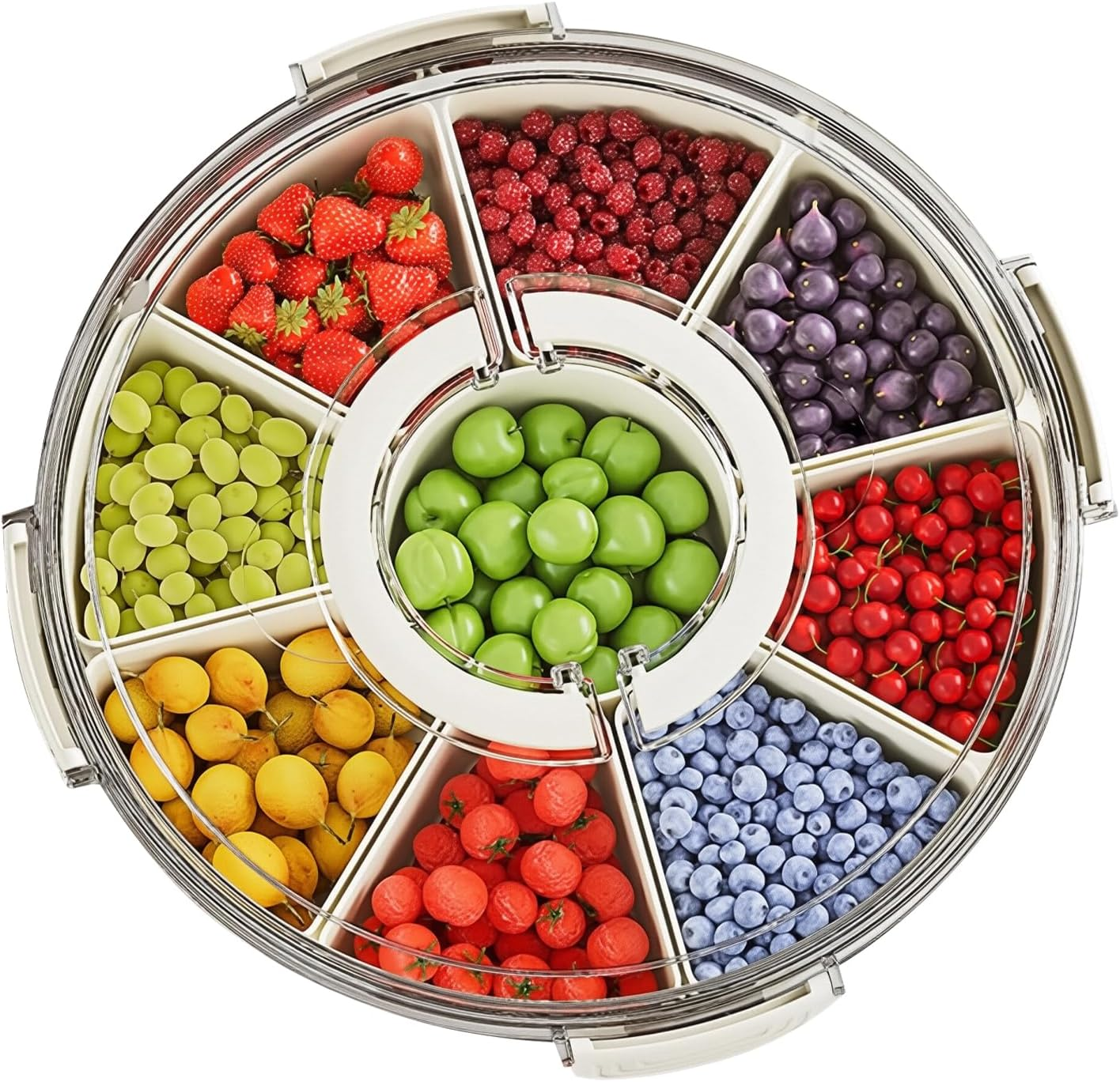 DAWNTREES Snackle Box,Divided Rotating Serving Tray with Lid and Handle - Charcuterie Container for Portable Snack Platters - Clear Organizer for Candy, Snacks (1)