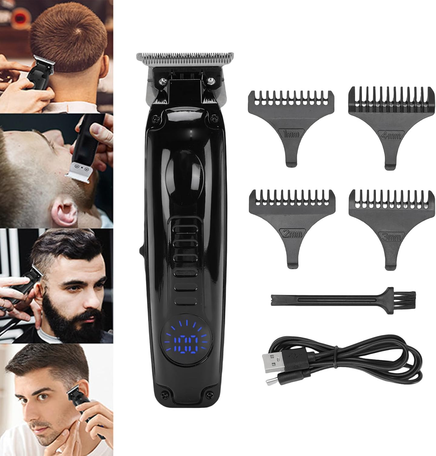 Pongnas Hair Trimmer for Men, Electric Hair Clipper Powerful Annoying USB Rechargeable Trimmer Trimmer for Men Digital Display with 4 Combs image number 2