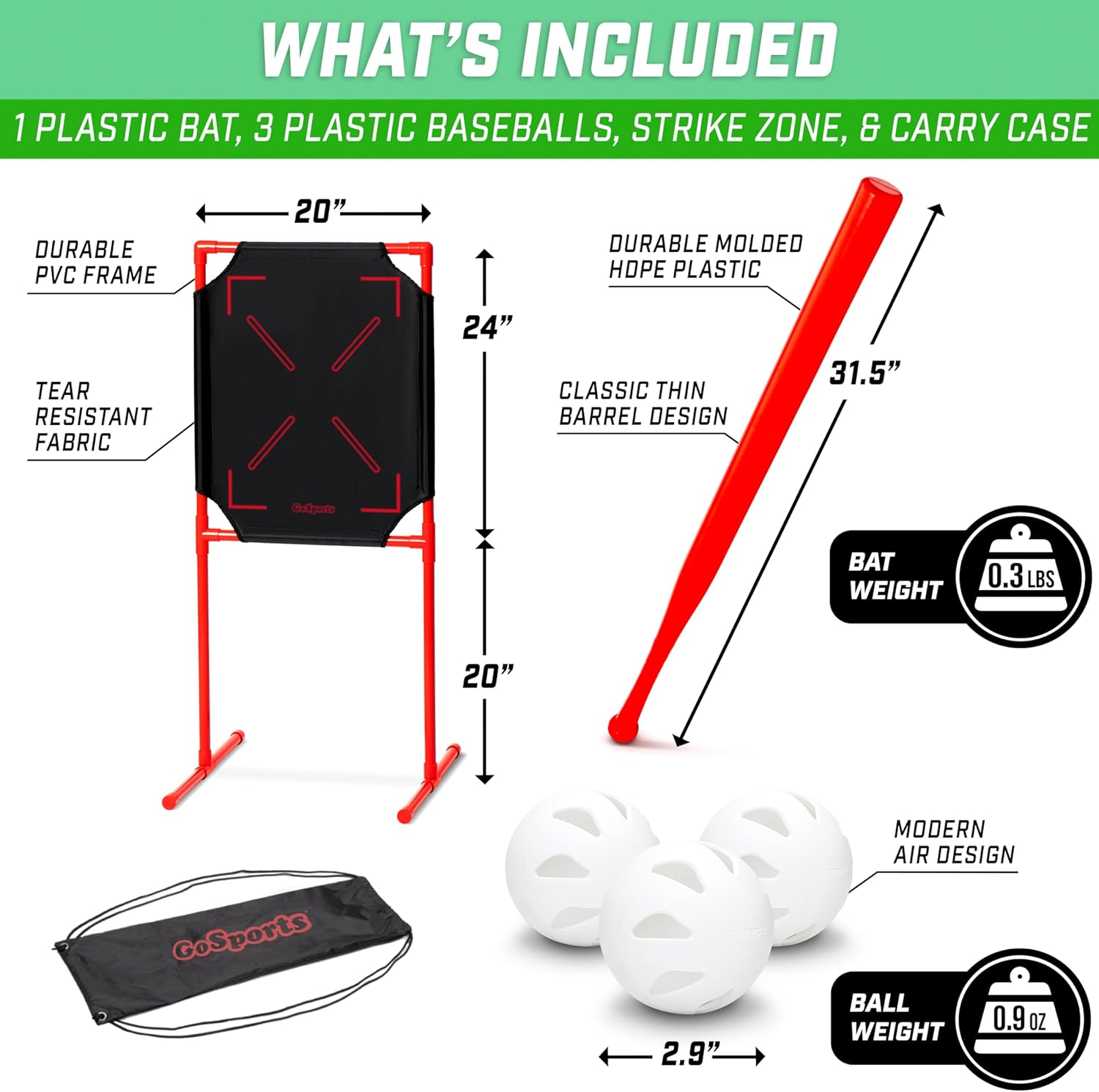 Gosports Lotball AIR Backyard Baseball Bat, Ball and Strike Zone Set - Plastic Baseball Game for Kids image number 5