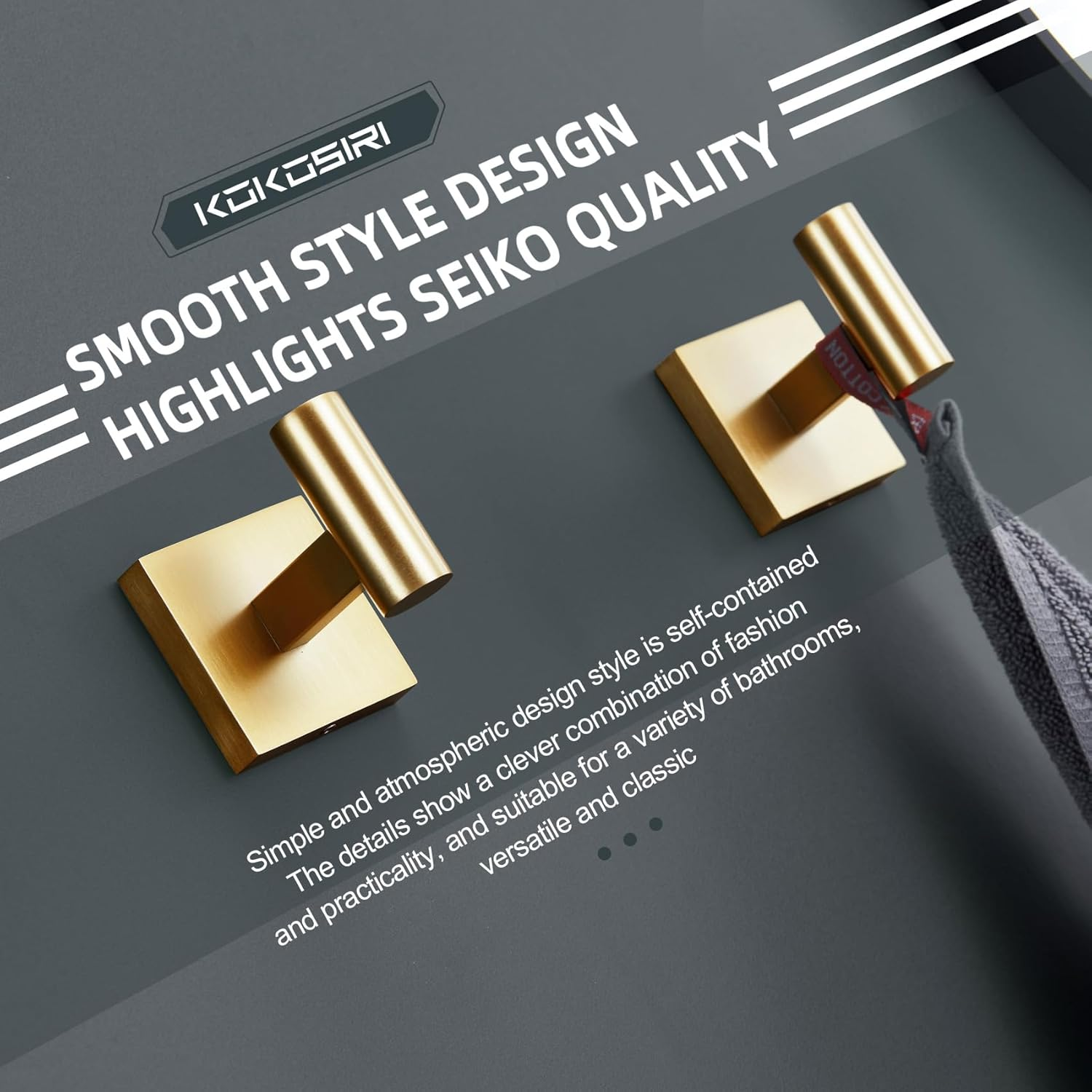KOKOSIRI Robe Hooks Bathroom Towel Coat Hook for Bath Kitchen Wall 2 Pack Brushed Gold Stainless Steel B1013BG-P2 image number 4