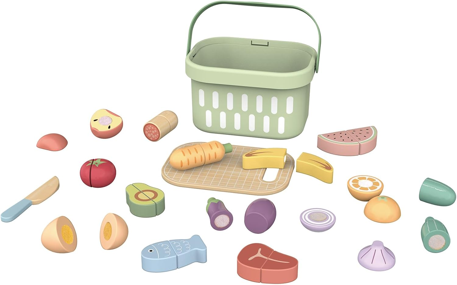 Tooky Toy TJ537N My Forest Friends Cutting Food Set: Wooden Pretend Play Cutting Set with Food and Knife for Ages 3+ image number 1