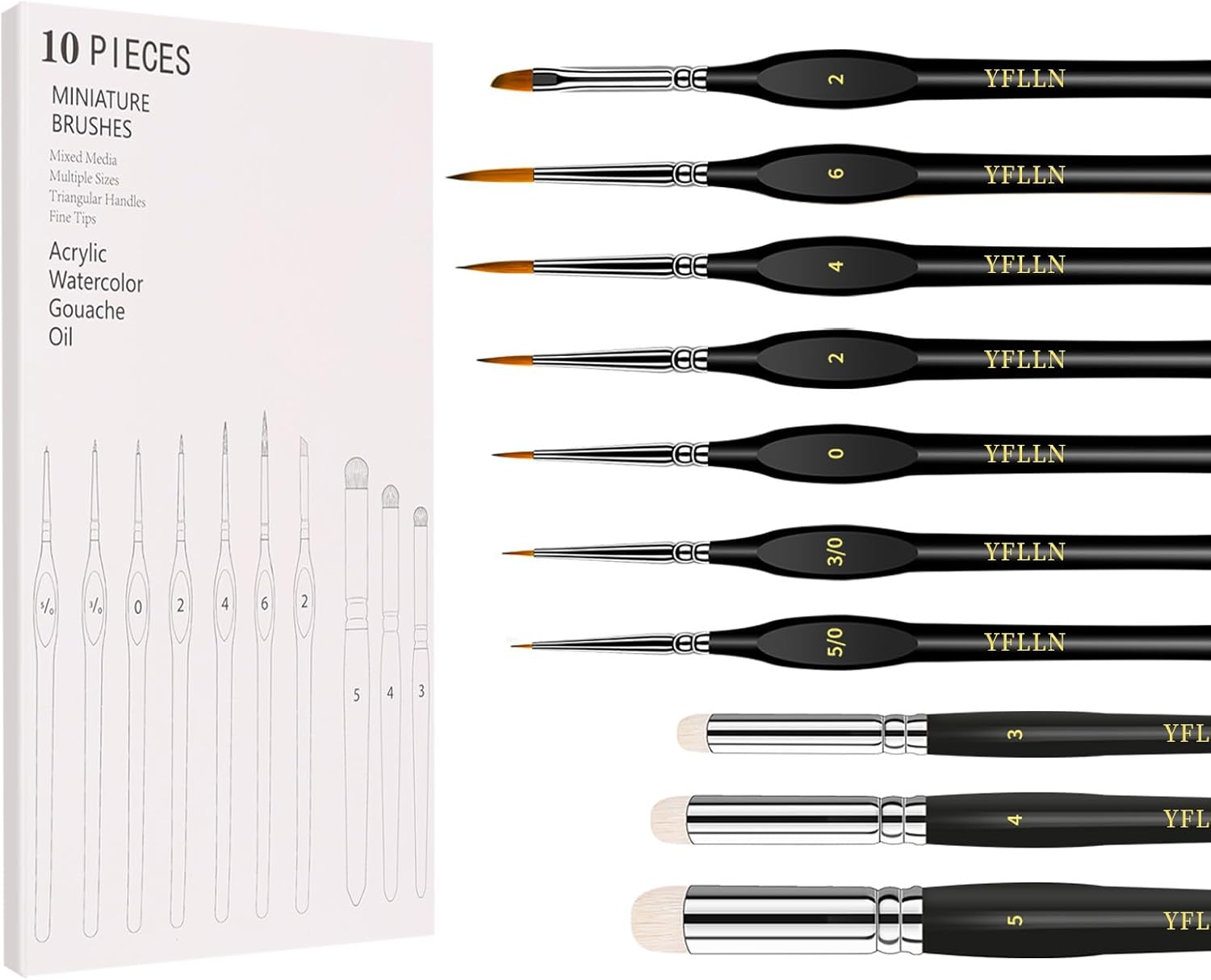 Miniature Paint Brushes Drybrush, 10 Sizes Detail Paint Brush Set, Acrylic Paint Brushes for Oil, Acrylic, Watercolors & Paint by Number, Tabletop, Figurine(Black) image number 1