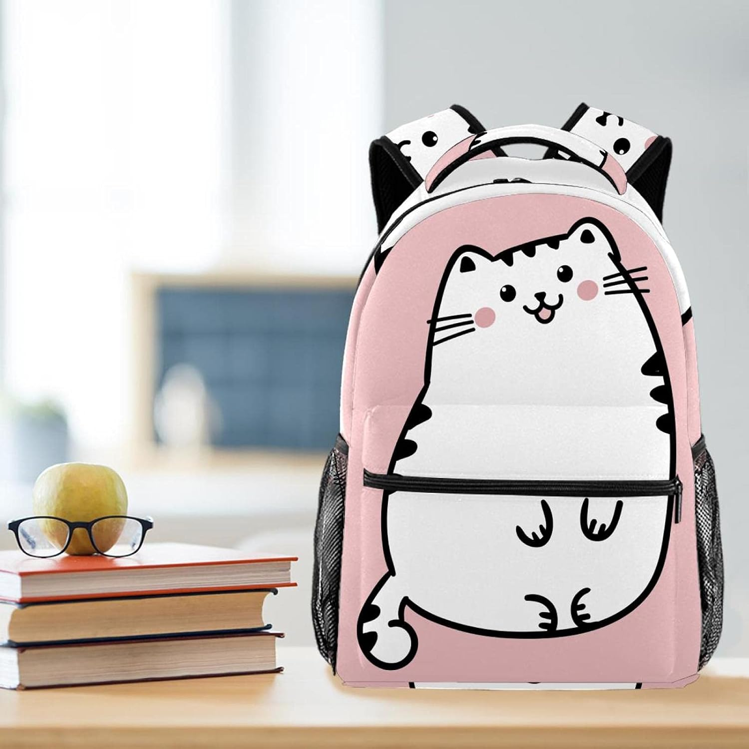 Kawaii Cute Fat White Cat I Backpack Students Shoulder Bags Travel Bag College School Tote Backpacks image number 3