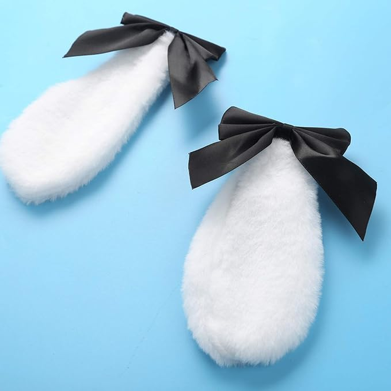 1 Pair Girls Bunny Plush Lop Ears Hair Clip Rabbit Furry Ears Ribbon Bow-Knot Hair Hairpin Cosplay Headwear Easy to Wear Ornaments,And Accessories Clips and Barrettes Accessories (Black) image number 4