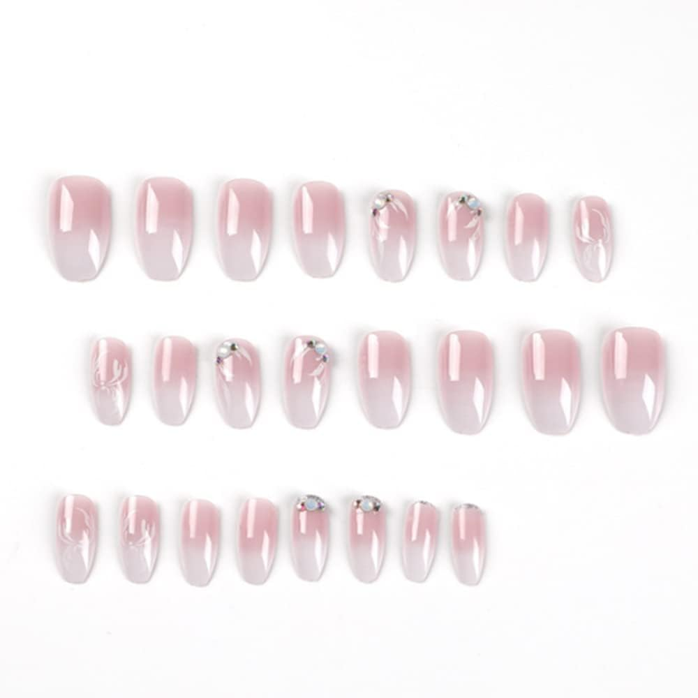 Square Gradient Nails Fake Nude Mid Glitter Fake Nail Crystal Flower Acrylic Print on Nails French Full Cover False Nails for Women Girls image number 4