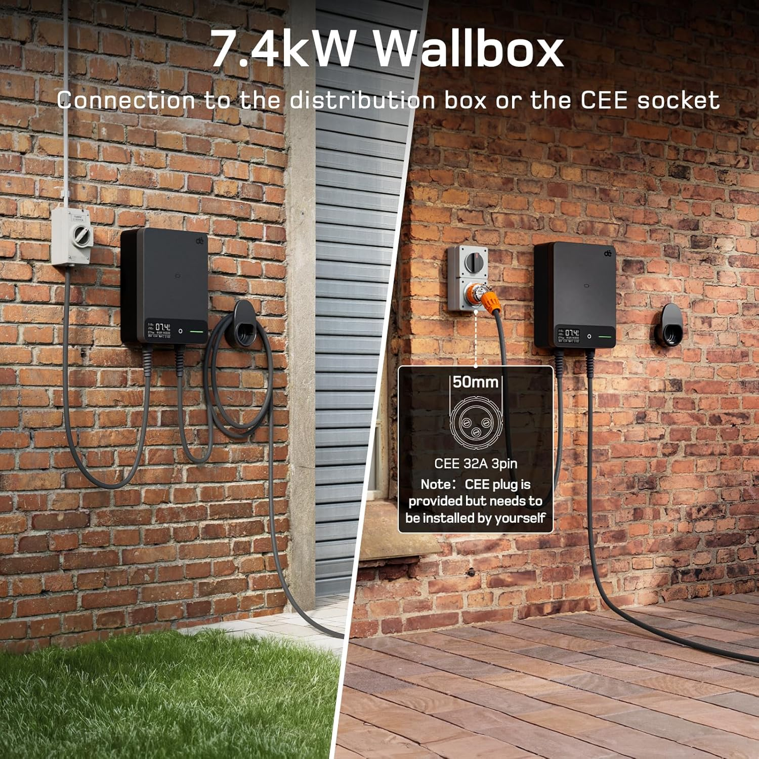 D&eacute; EV Charger Wallbox 7.4Kw APP [6-32A, 1-Phase] EV Charging Station with 5M Type 2 to Type 2 EV Charging Cable, RFID, EV Charger 32A with RCD Type-B for Model Y/3, BYD/MG and Other BEV/PHEV image number 4