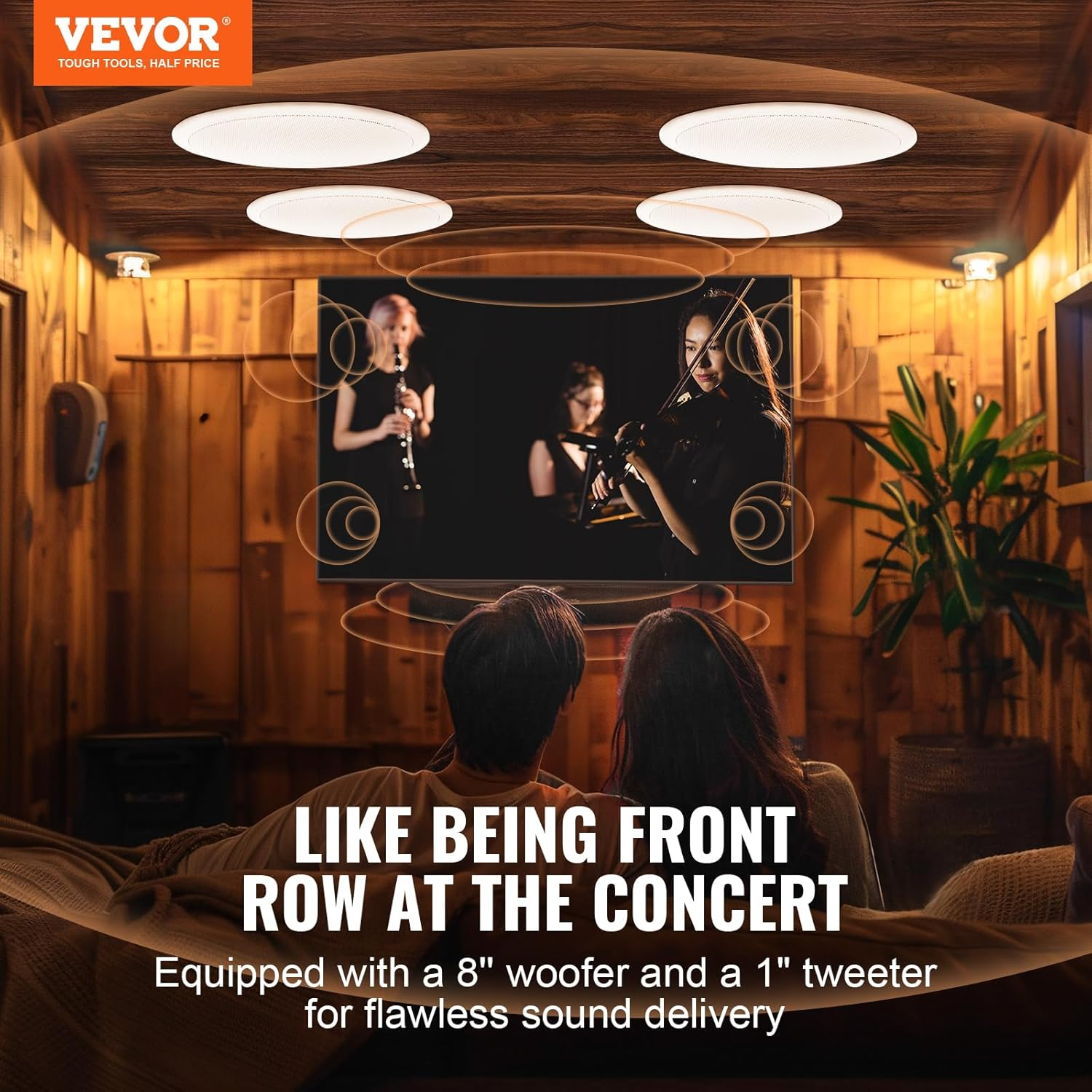 VEVOR 4 Pcs 8 Inch in Ceiling Speakers, 100-Watts, Flush Mount Ceiling & In-Wall Speakers System with 8&Omega;impedance 89Db Sensitivity, for Home Kitchen Living Room Bedroom or Covered Outdoor Porches image number 5