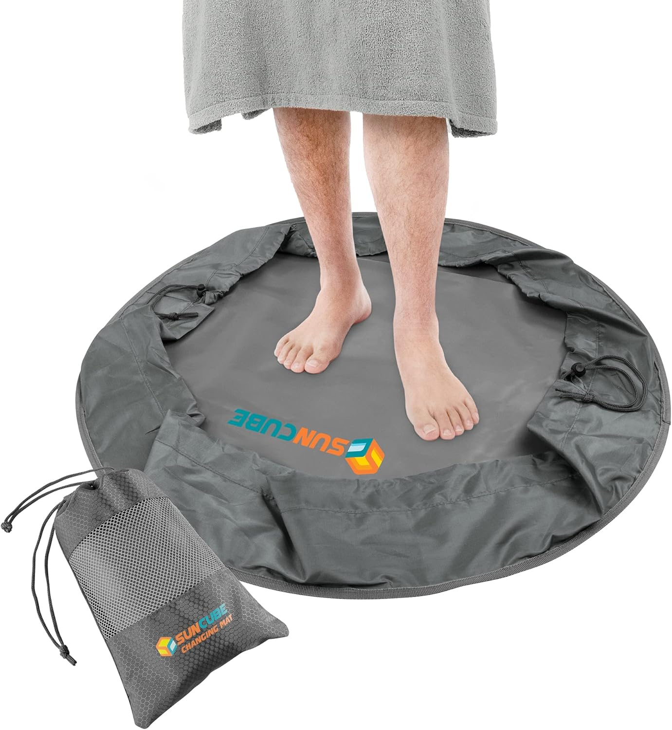 SUN CUBE Wetsuit Changing Mat, Waterproof Surf Bag, Drawstring Wetsuit Bag, Surfing Accessories for Kayakers, Dry Bag for Beach, Durable Compact No Leak Mat for Scuba (Gray), Gray, One Size