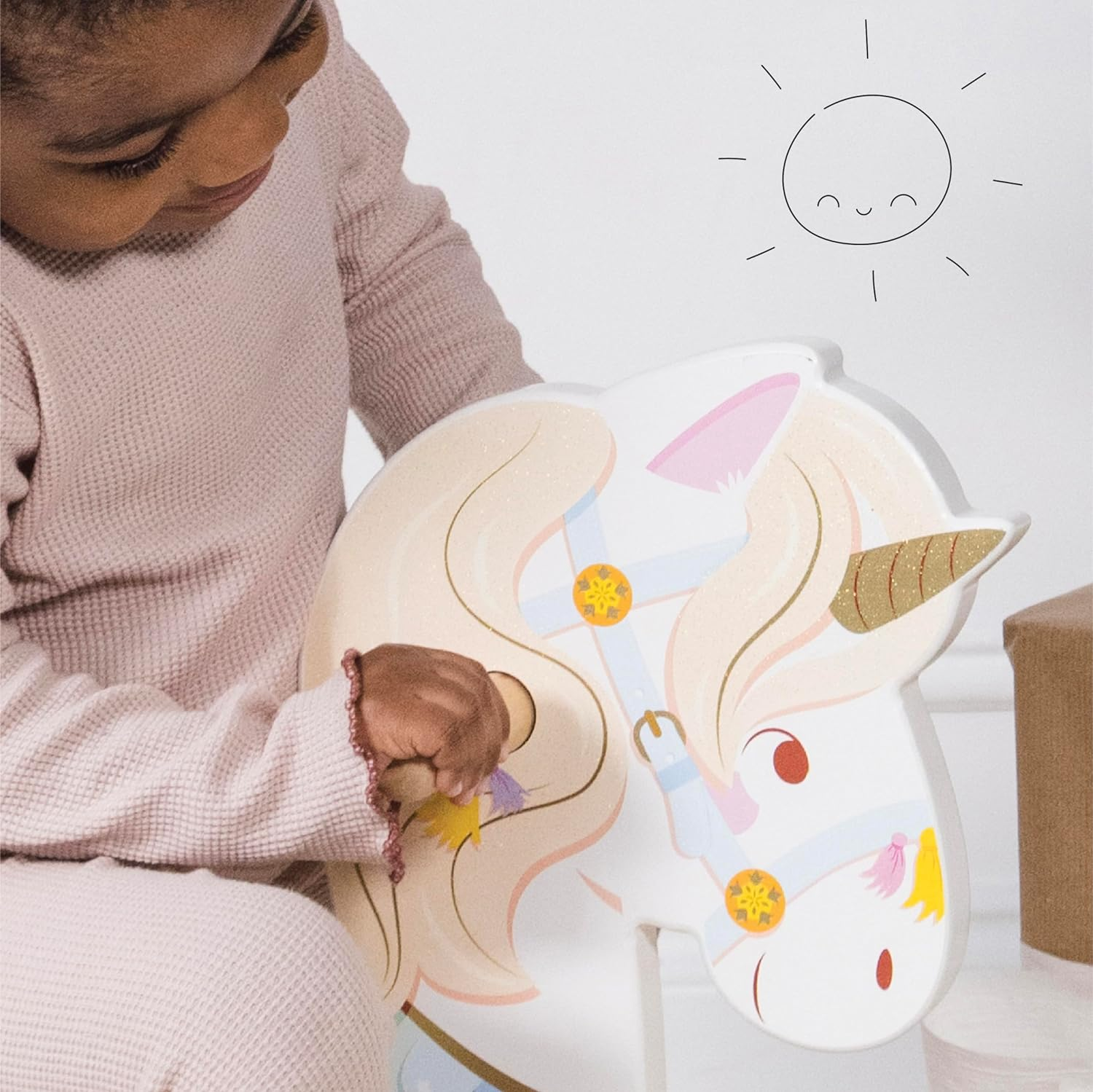 Le Toy Van - Petilou Wooden Multi-Sensory Colourful Wooden Pastel Rocking Unicorn Carousel Toy for Toddlers | Unisex Rocking Horse - Suitable for 1 Year Old + image number 3