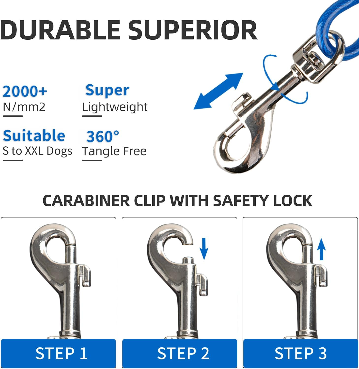 10Ft Tie Out Cable for Dogs up to 350LBS - Rust Proof Training Cable for Yard and Camping image number 4