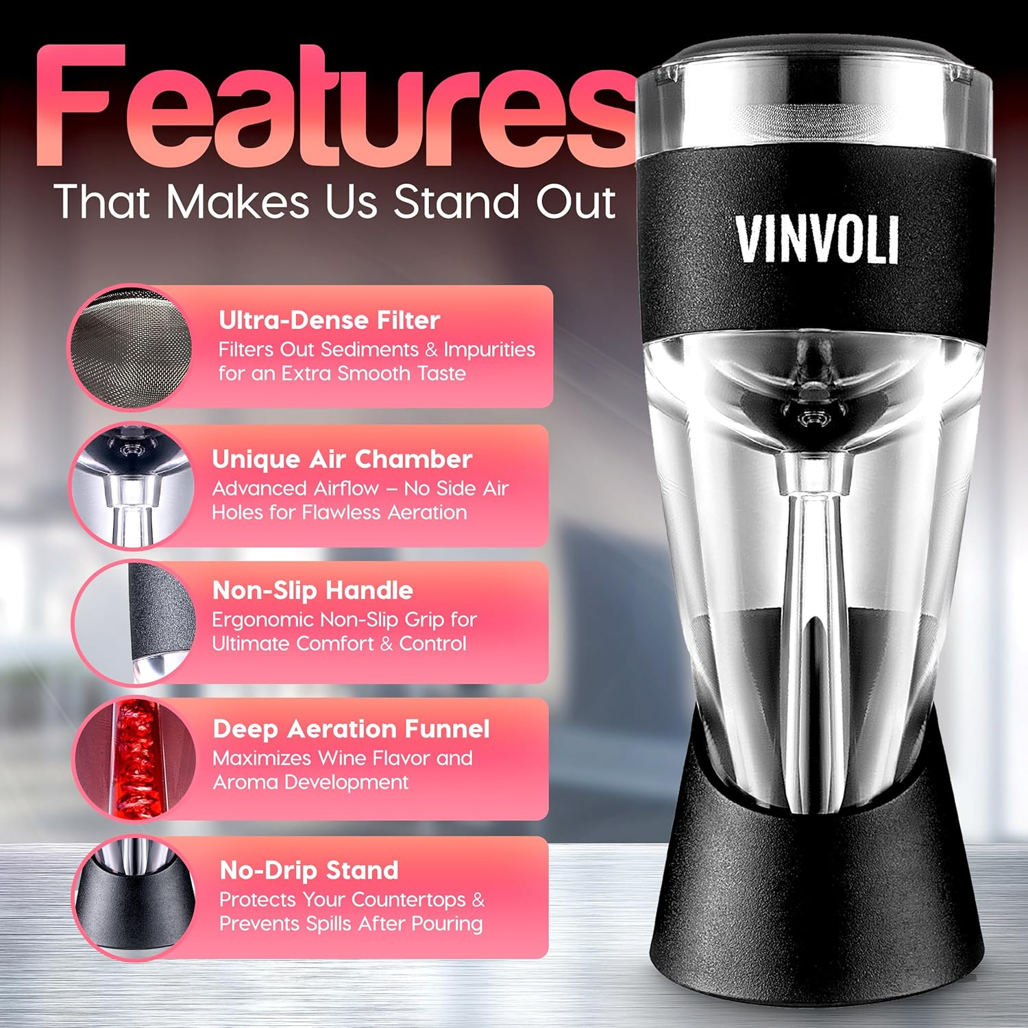 Wine Aerator - Premium 2019 Wine Air Aerator - Red Wine Decanter Aerator - Wine Aerator Wine Pourer - Wine Filter Sulfite Remover - Wine Decanters Areators for Wine Bottle - Wine Guide Ebook Aerator Black, Transparent image number 5