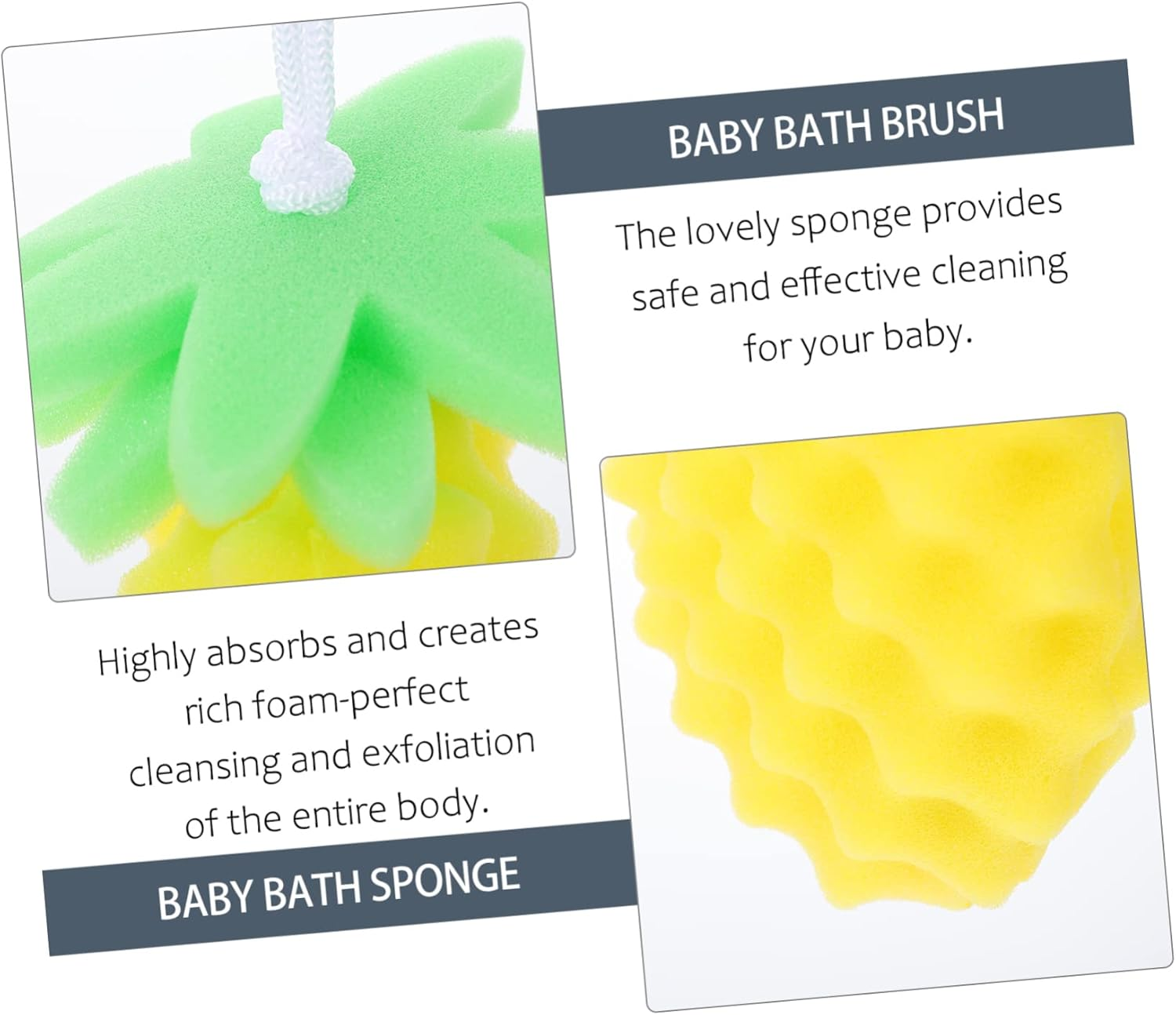 HEALEEP Baby Bath Brush and Exfoliating Sponge Toddler Bath Scrubber Soft Pineapple Shape for Newborn Shower image number 5