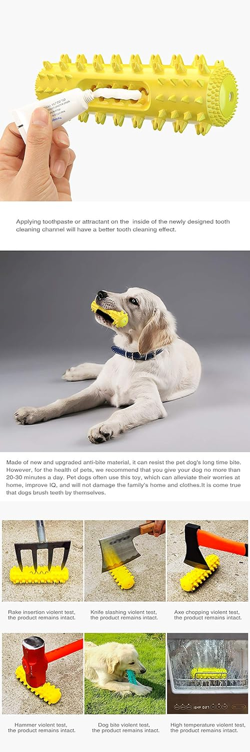 Dog Chew Toys for Aggressive Chewers, Dog Toothbrush Care Cleaning Stick, Puppy Toothing Chew Toy for Small Middle Dog (Yellow) - Lakes Blue image number 2