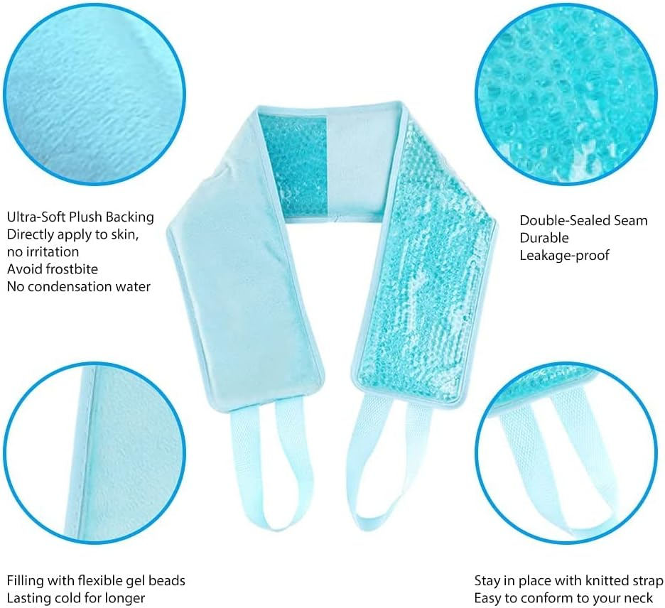 Hot Cold Therapy Pack for Neck Shoulder Back Knee,Reusable Gel Beads Cooling Neck Wrap Pain Relief for Injuries,Swelling, Aches, Bruises & Sprains image number 1