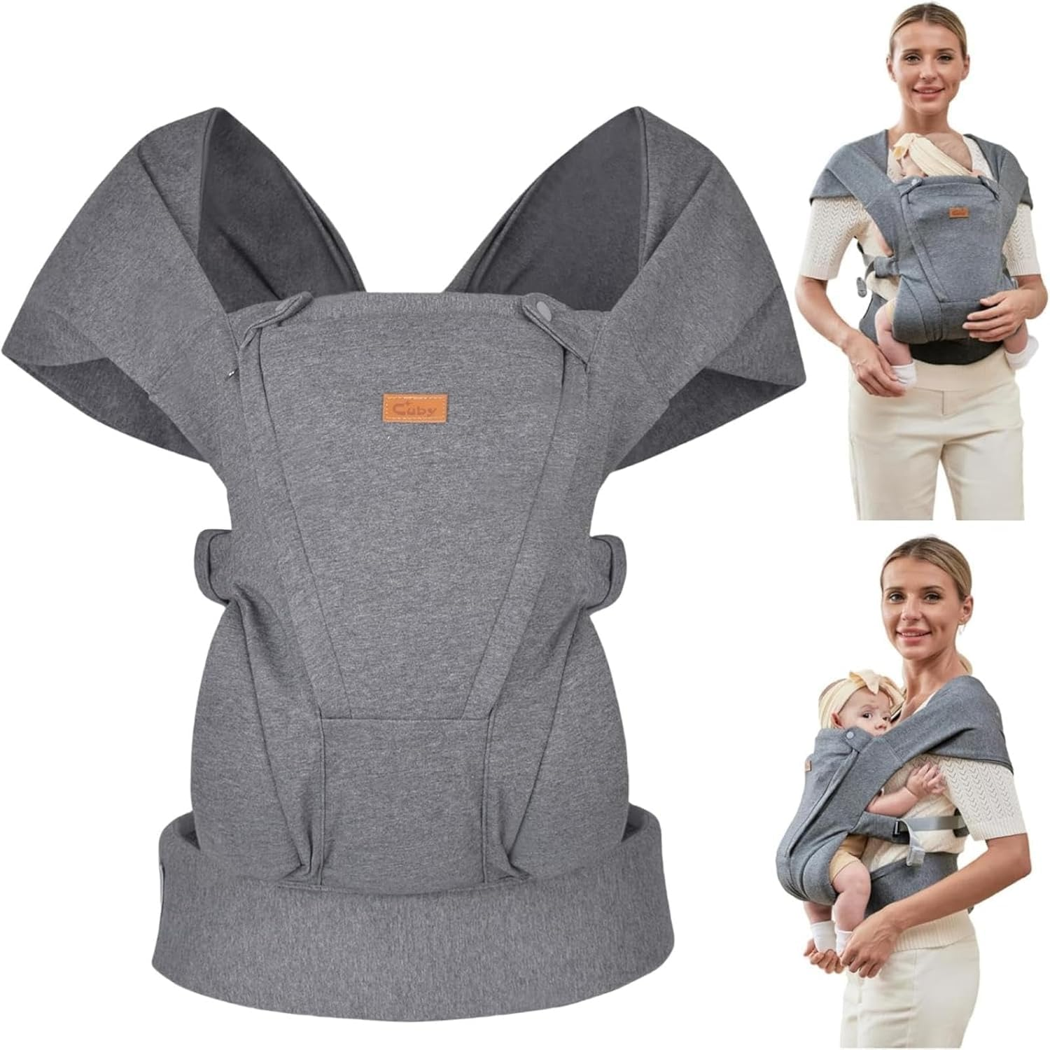 CUBY Ergonomic Easy Baby Carrier for Newborns to Toddlers,Baby Carrier Newborn to Toddler, 360 Degree Baby Wearing, Easy Breastfeeding, Protect the Shoulders (X-Dark Grey)