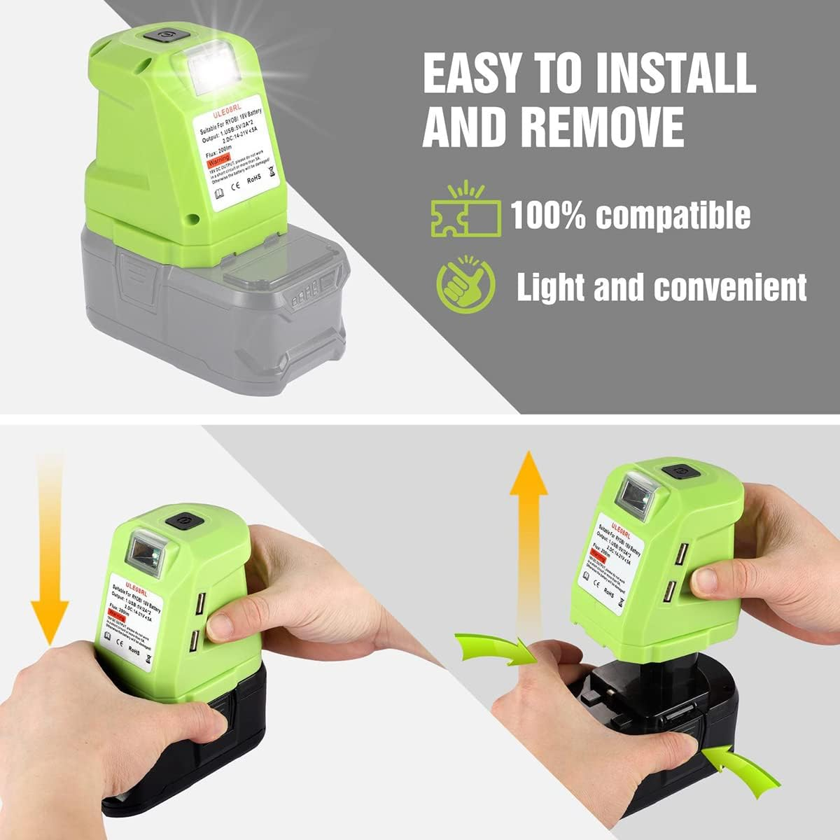 Power Inverter Compatible with 18V Battery P743 PSK005 PBP2003 P107 Portable Station Supply Charger with DC Outlet and Dual USB 300LM LED Light for Outdoor Camping image number 3