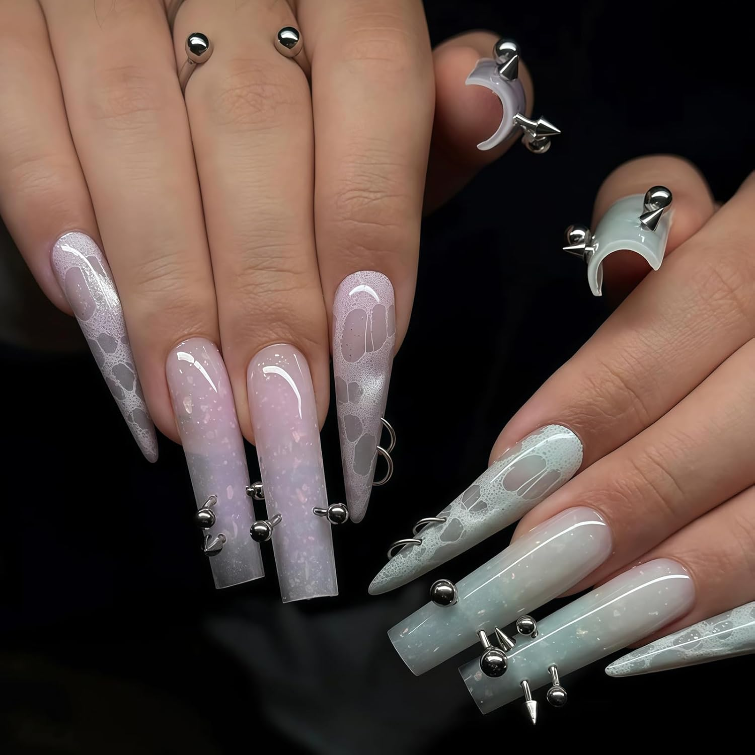 XEAOHESY 25 Pieces Platinum-Colored Alloy Nail Piercing Charms Nail Piercing Rivet Set with Piercing Tool Punk Y2K Piercing Nail Charms for Women Girls Nail Art image number 5