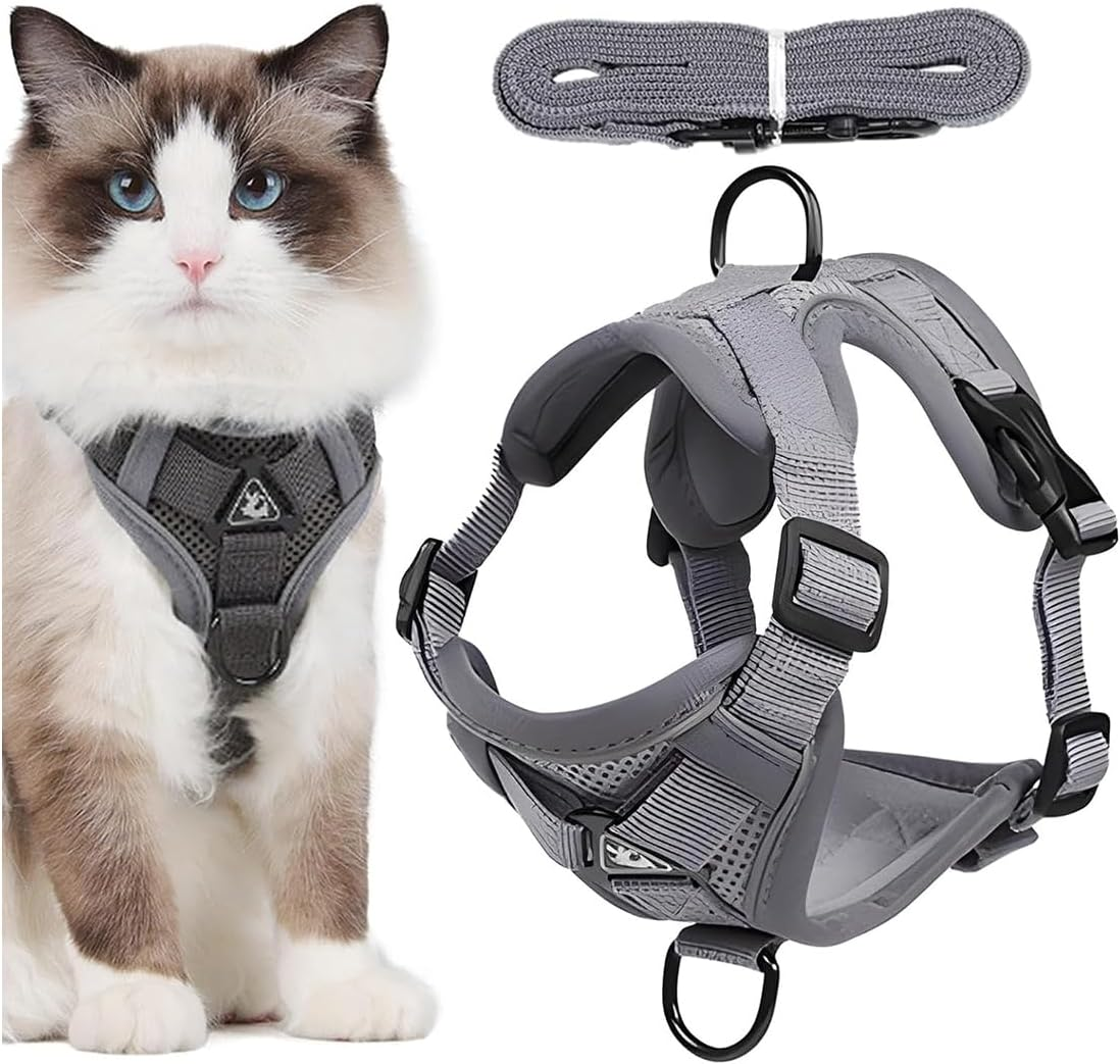 JYNVO Cat Harness with Lead, Escape Proof, Adjustable Cat Chest Harness with Reflective Stripes and Breathable Mesh Fabric for Nighttime, Safe, Comfortable for Cats, Kittens, Puppies (Grey-M) image number 2