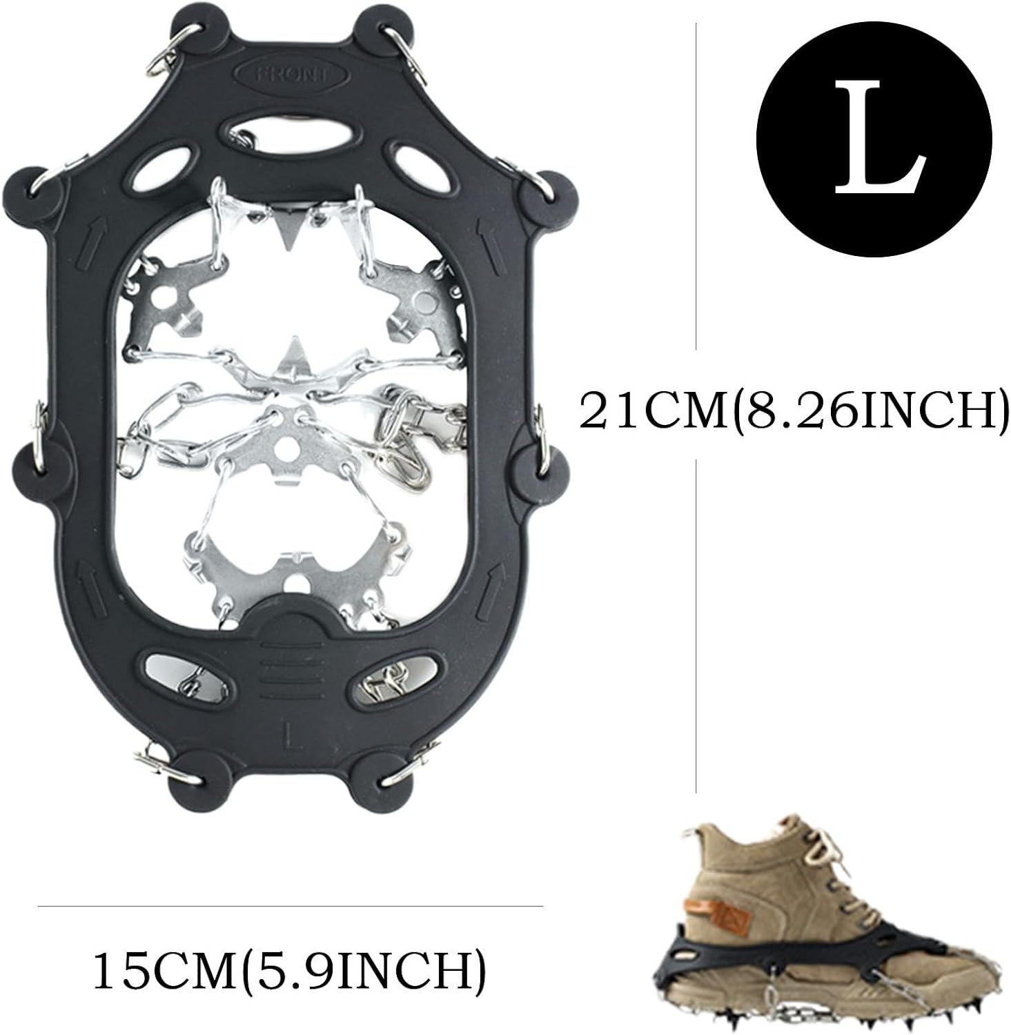 Ice Cleats | Snow Boot Covers 19 Stainless Steel Spikes Shoe Spikes | Slip Snow Spikes Shoes Cover for Winter ICY or Muddy Terrain Teenagers, Adults, Seniors - 19 Teeth (Xl Code) image number 6