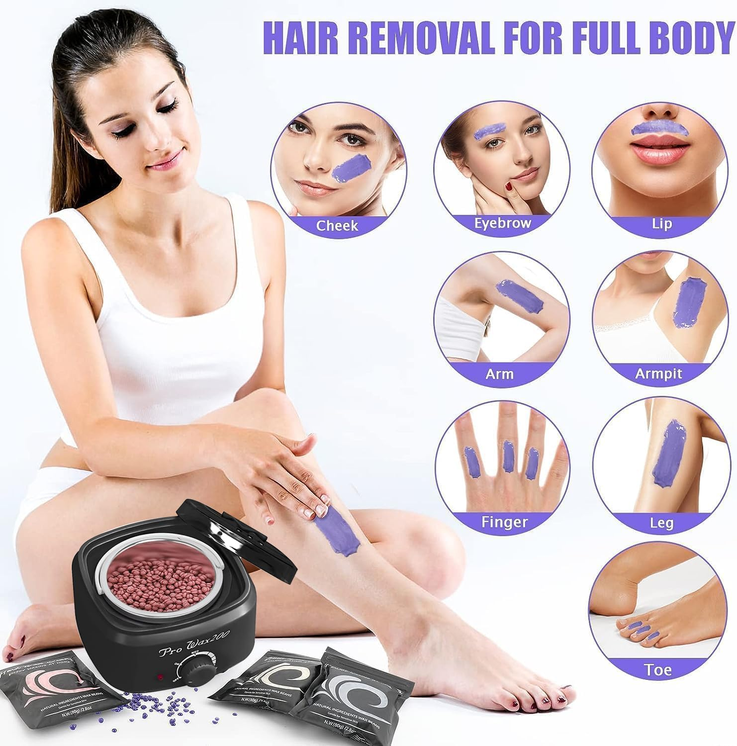 Waxing Kit, Wax Melt Warmer for Hair Removal, Wax Kit for Women and Men Full Body- Legs- Face- Eyebrows- Professional Electric Wax Pot for Hard Bikini and Strip Wax Beads Paraffin image number 3