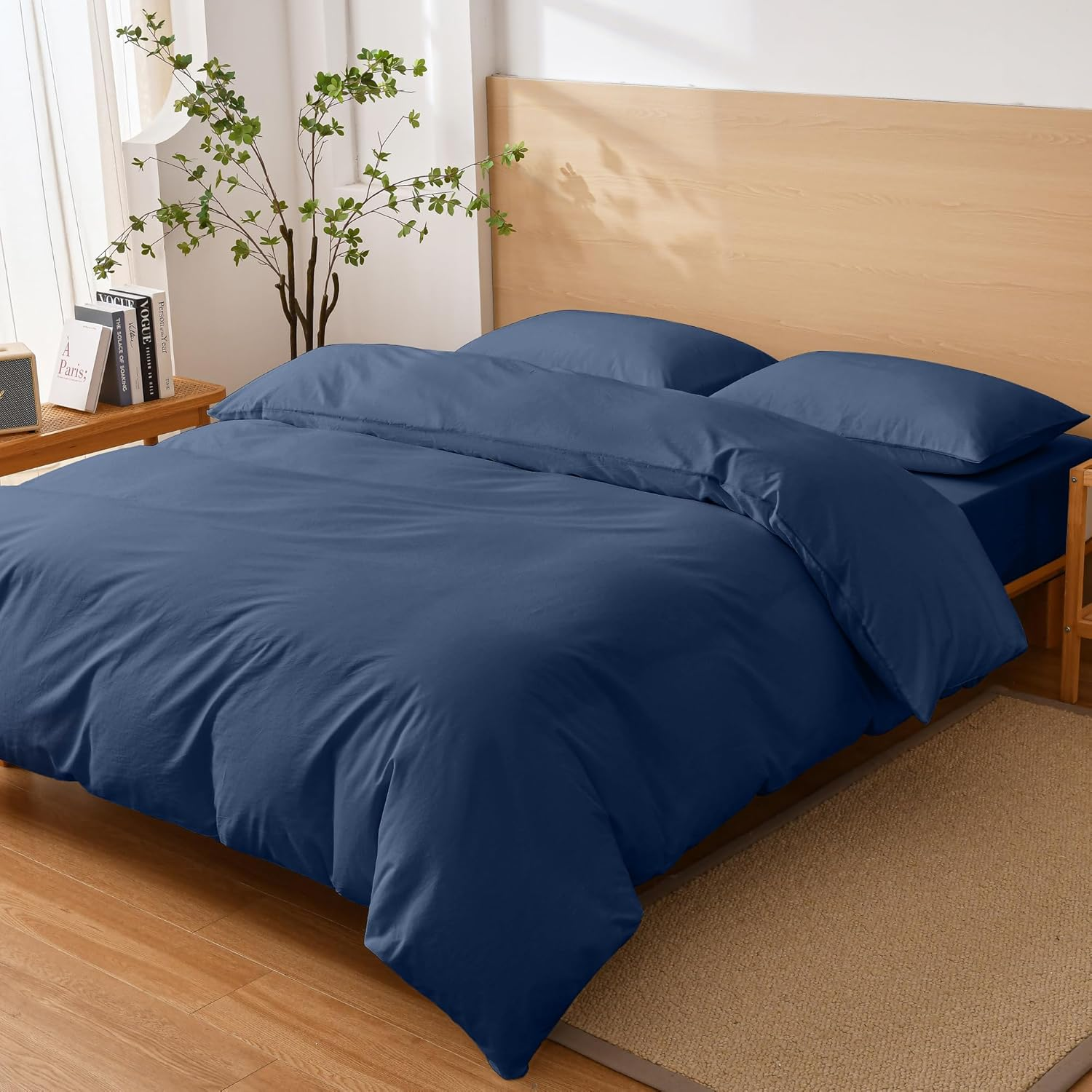 AYO Bedding Cover Set, Duvet Cover, Single, 3-Piece Set, Washed, Wrinkled, Washable, Soft, Bedding, Western and Japanese Style, Duvet Cover, Fitted Sheet, Pillow Cover, for Beds, Absorbent, Quick