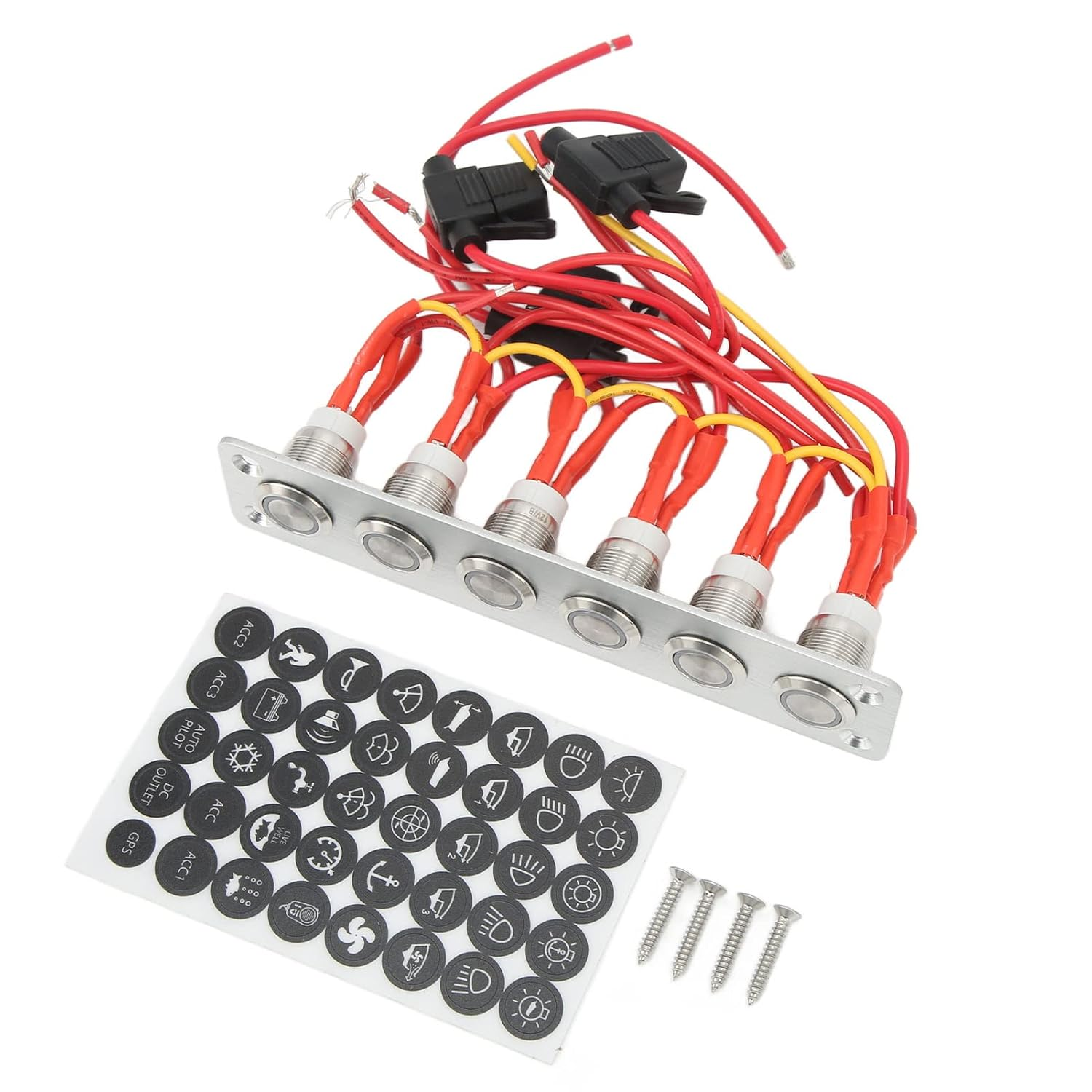 Eosnow Marine Boat Switch Panel,Sturdy Construction 6 Gang Switch Panel,Multiple Stickers Automotive Replacement Electrical System Switches,For Car RV Yacht 12V 24V DC System