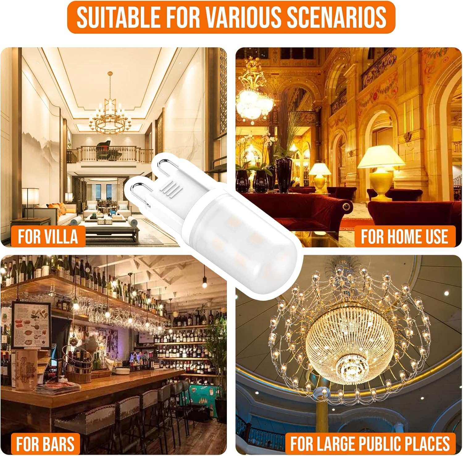 10 Pack G9 LED Bulbs 2W Equivalent to G9 Halogen Bulbs 20W-28W, Warm White 2700K, 360&deg; Beam Angle, AC 220V-240V, CRI 83+, Flicker-Free, Non-Dimmable, Economy