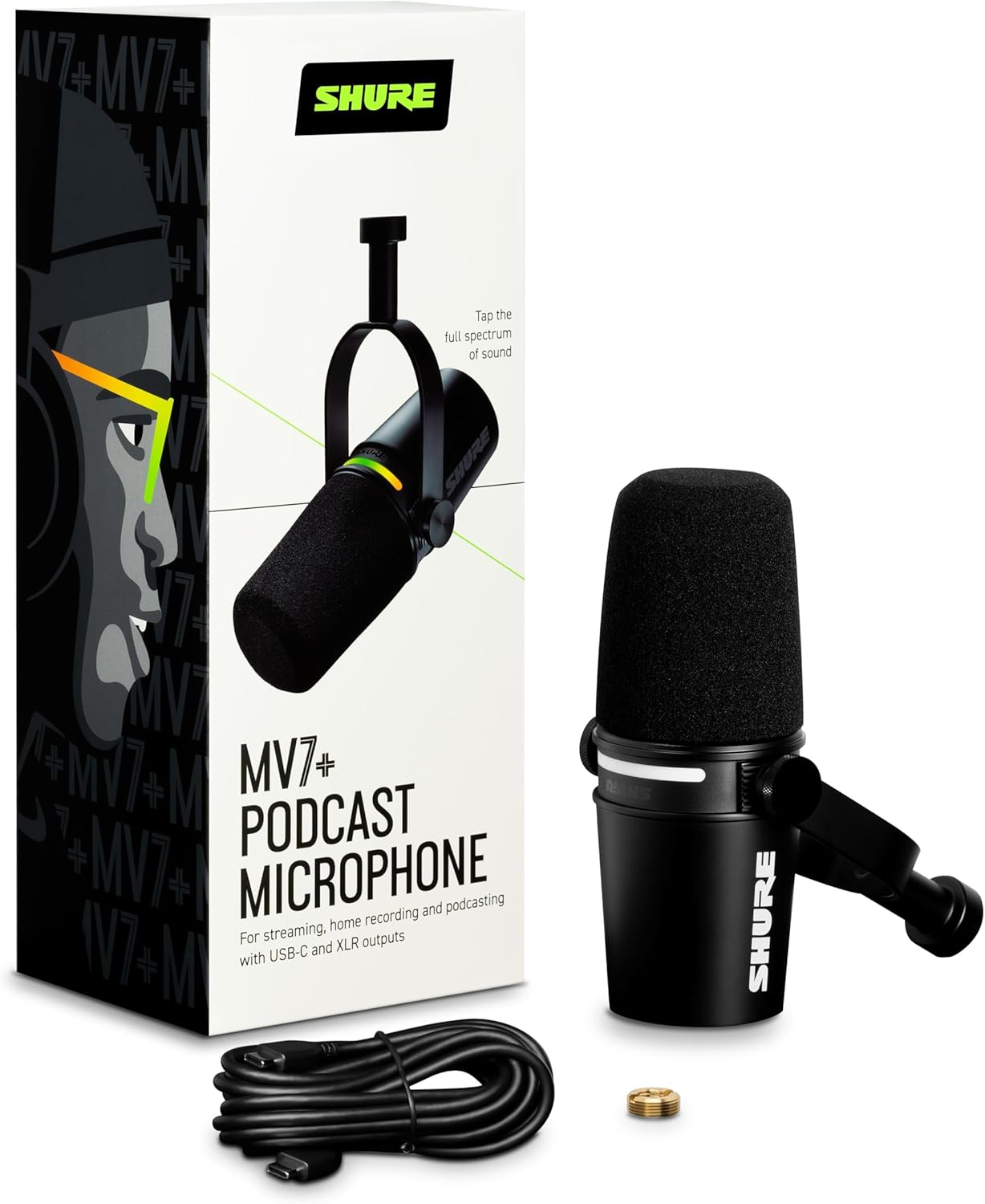 Shure Motiv MV7+ Podcast Dual-Output Cardioid Dynamic Microphone with XLR/USB, Black image number 2