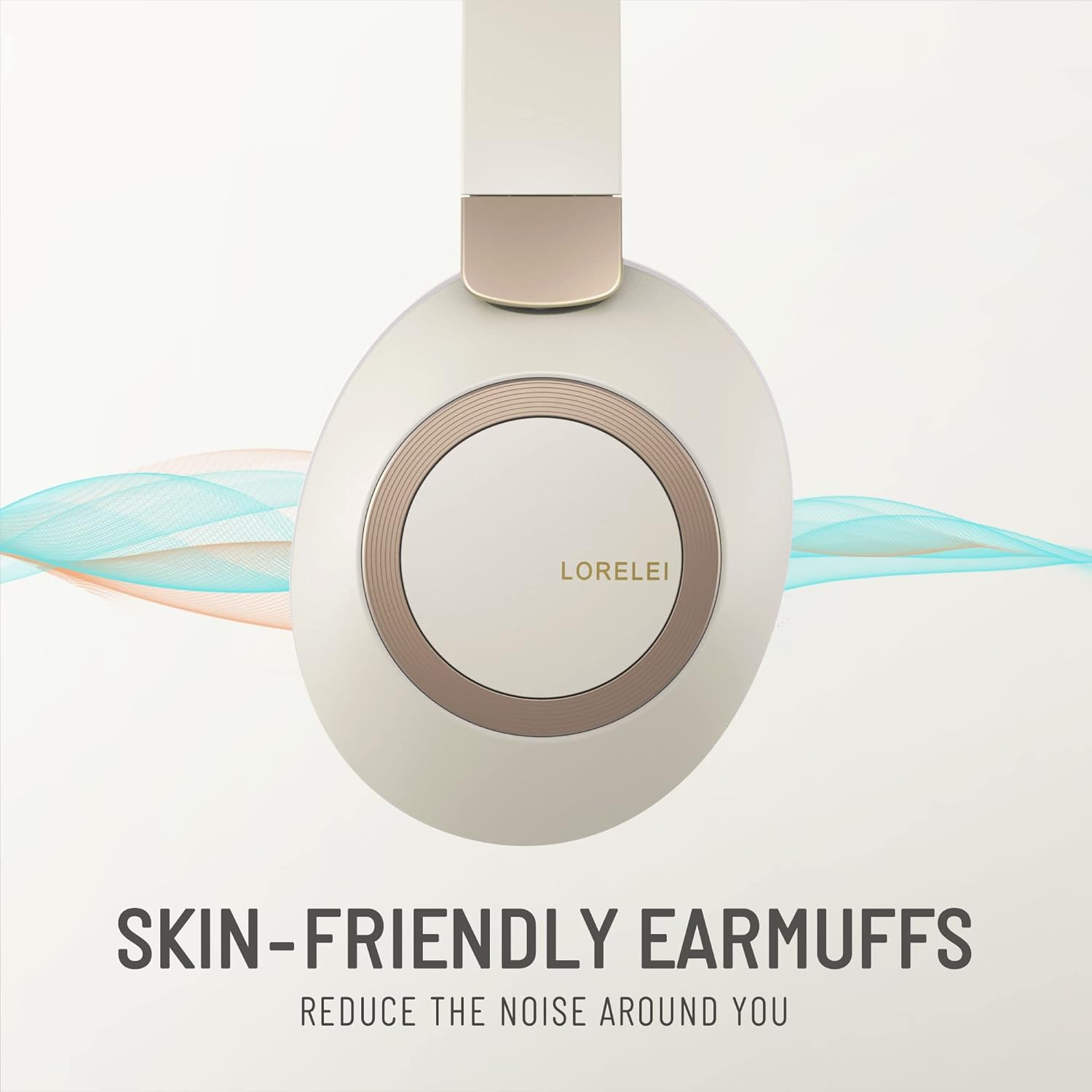 LORELEI B-C6 Wireless over Ear Headphones, 50H Playtime Foldable Lightweight Bluetooth Headsets, Deep Bass, Built-In Microphone, Memory Foam Earmuff, for Travel, Home Office (Beige White)